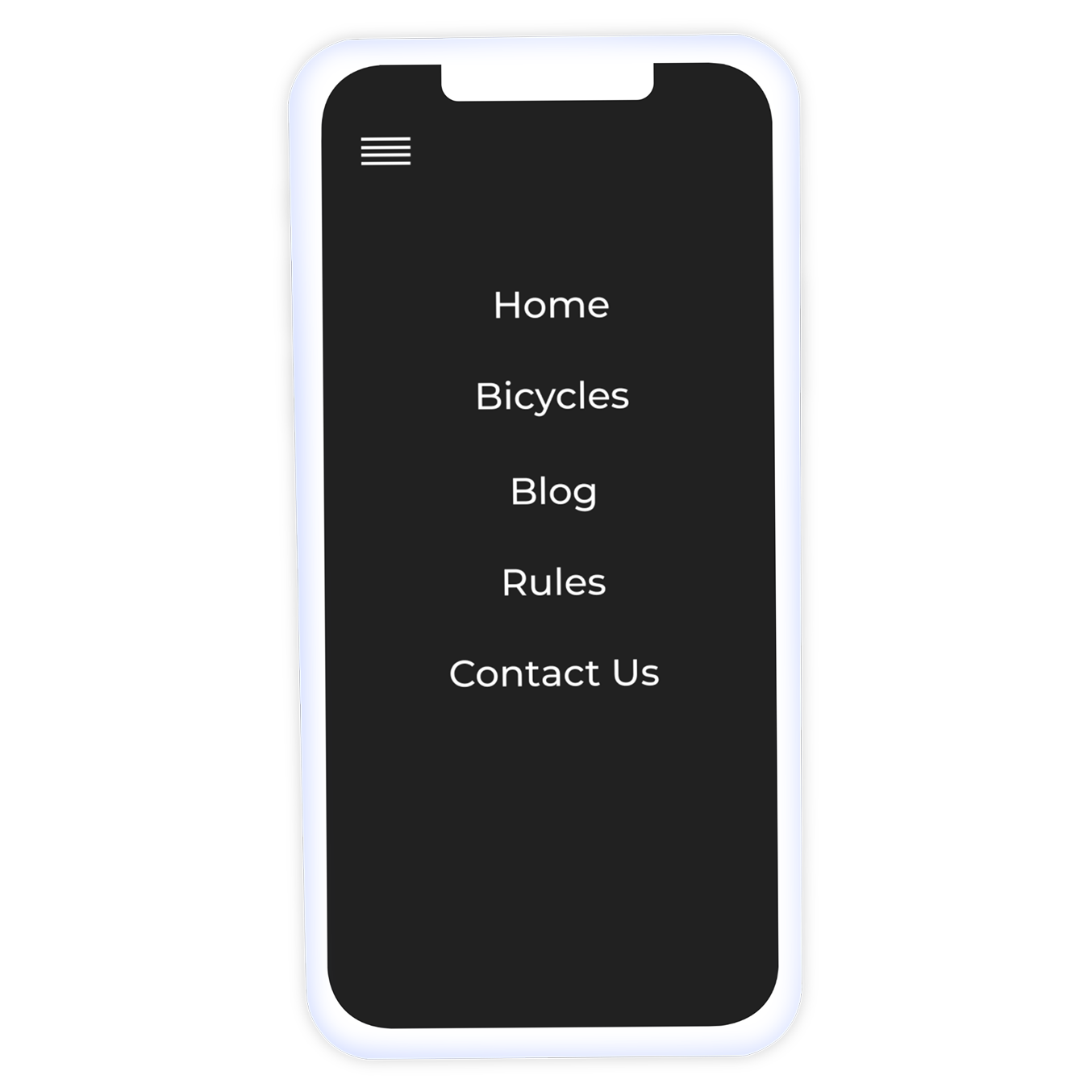 A mockup up of how City Cycles's hamburger menu looks on a mobile device.