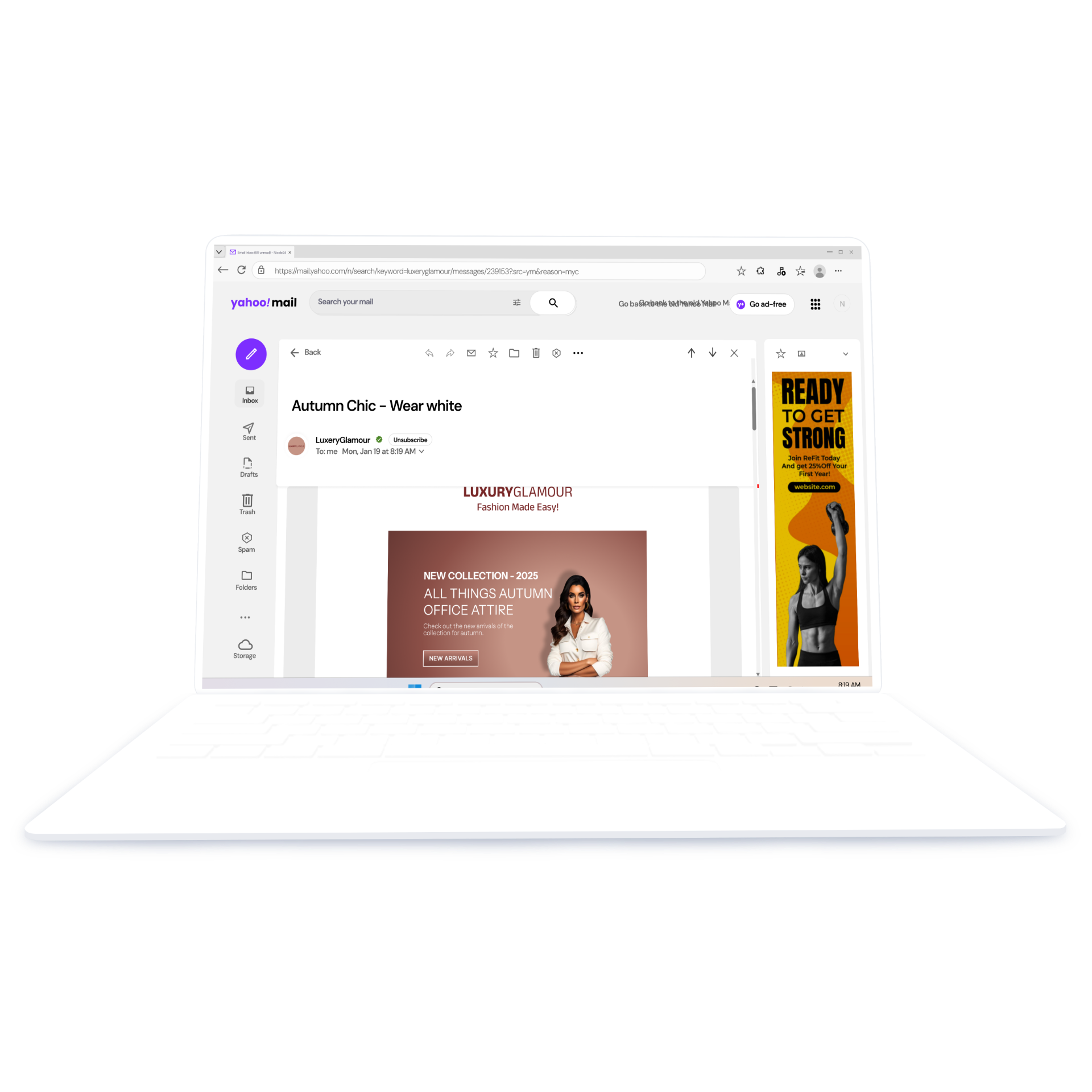 An email template mockup of a fashion brand in a laptop in lightmode.