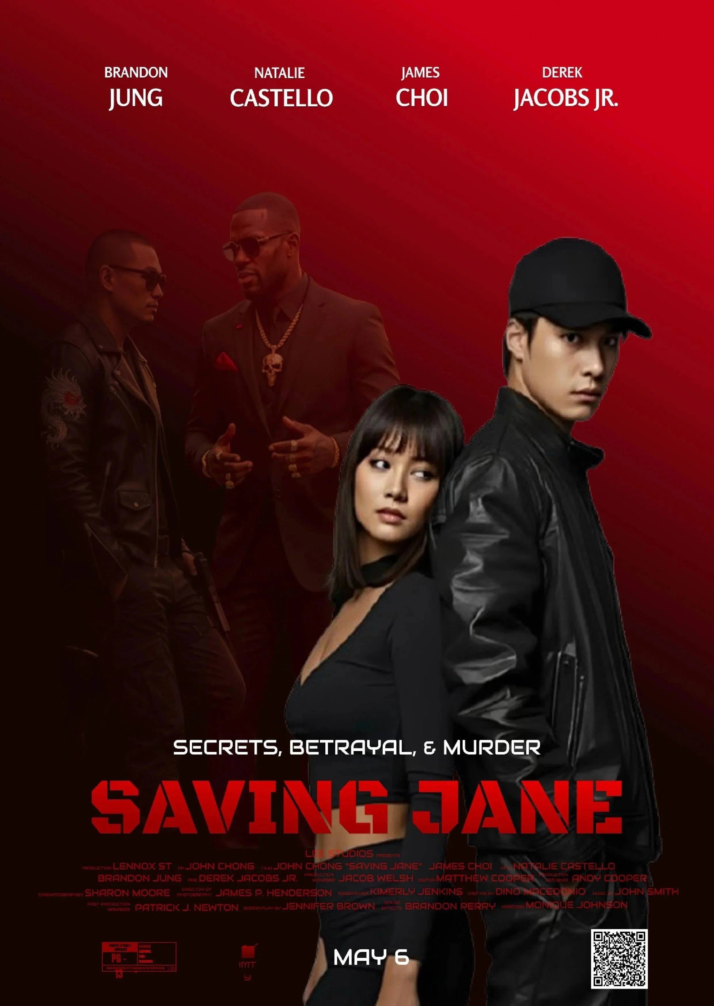 Poster showing two main characters in front as the focal point. Woman leaning her head on the other main character's back and two men are at a distance that seems to be evil.