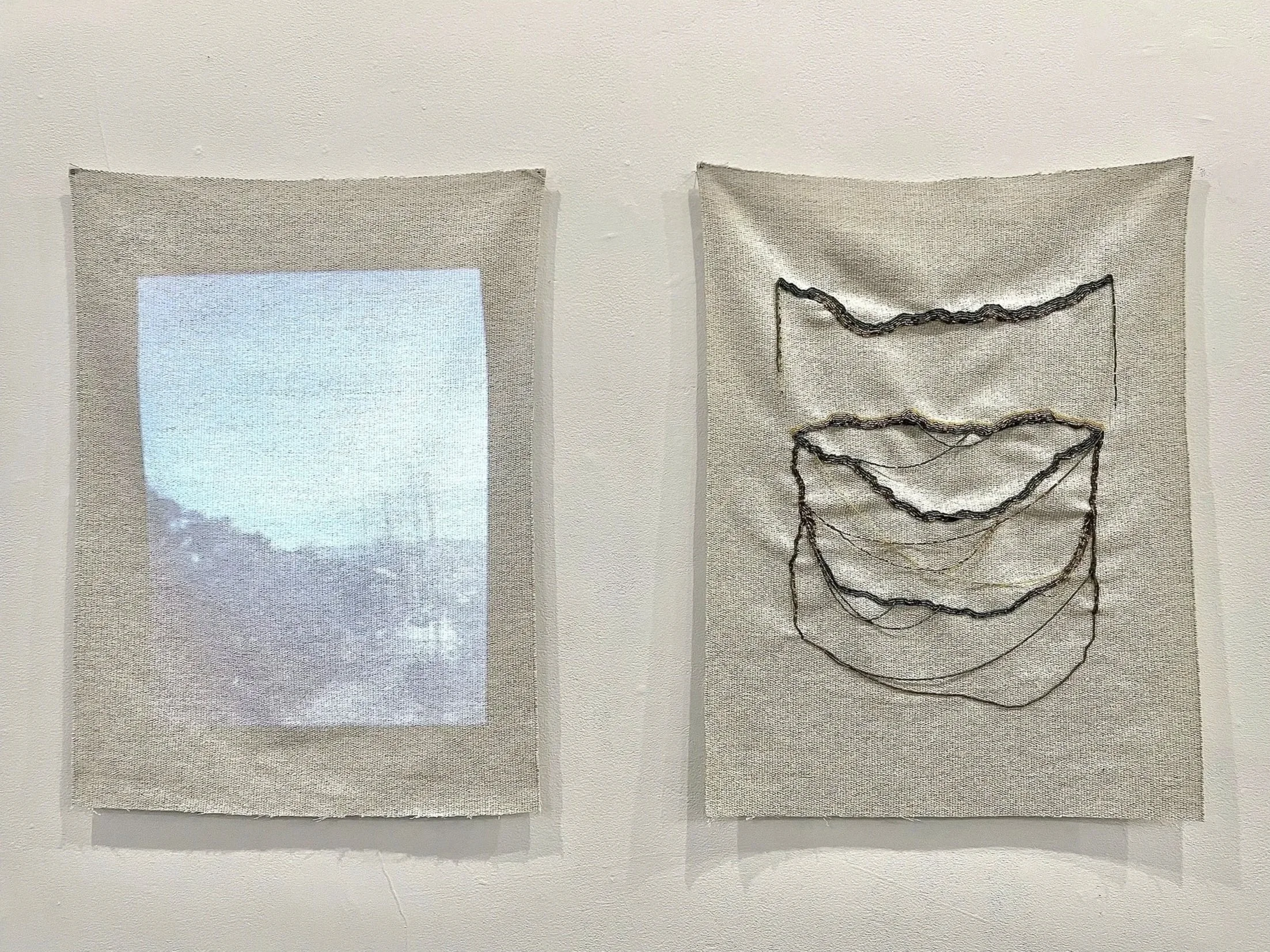 "Residual Effects", 2025, Glass seed beads, Silk thread, Projected digital media, Woven fabric