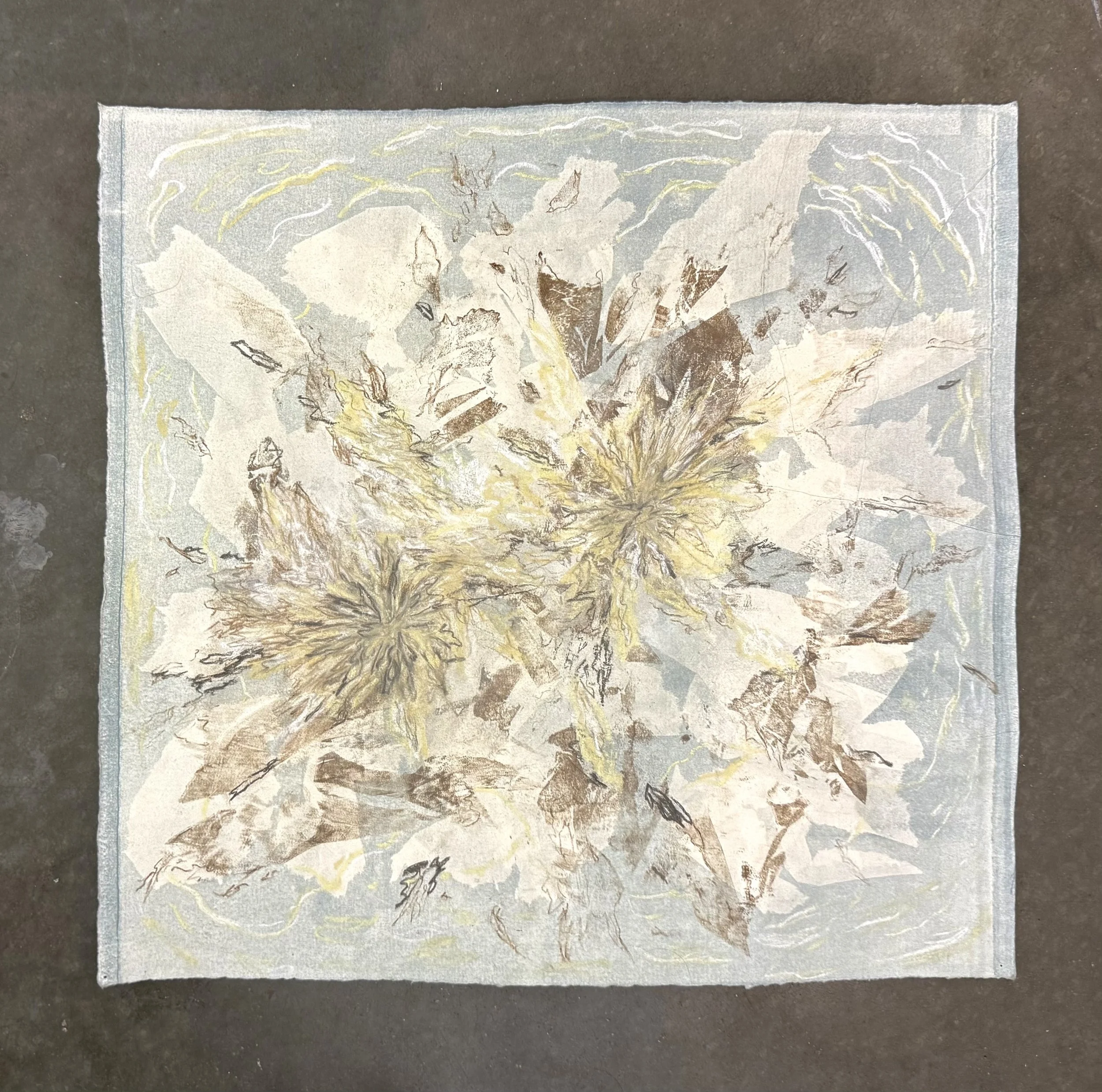 'Untitled' (2026), Monoprinted Relief Ink, Colored Pencil and Chalk Pastel on Paper