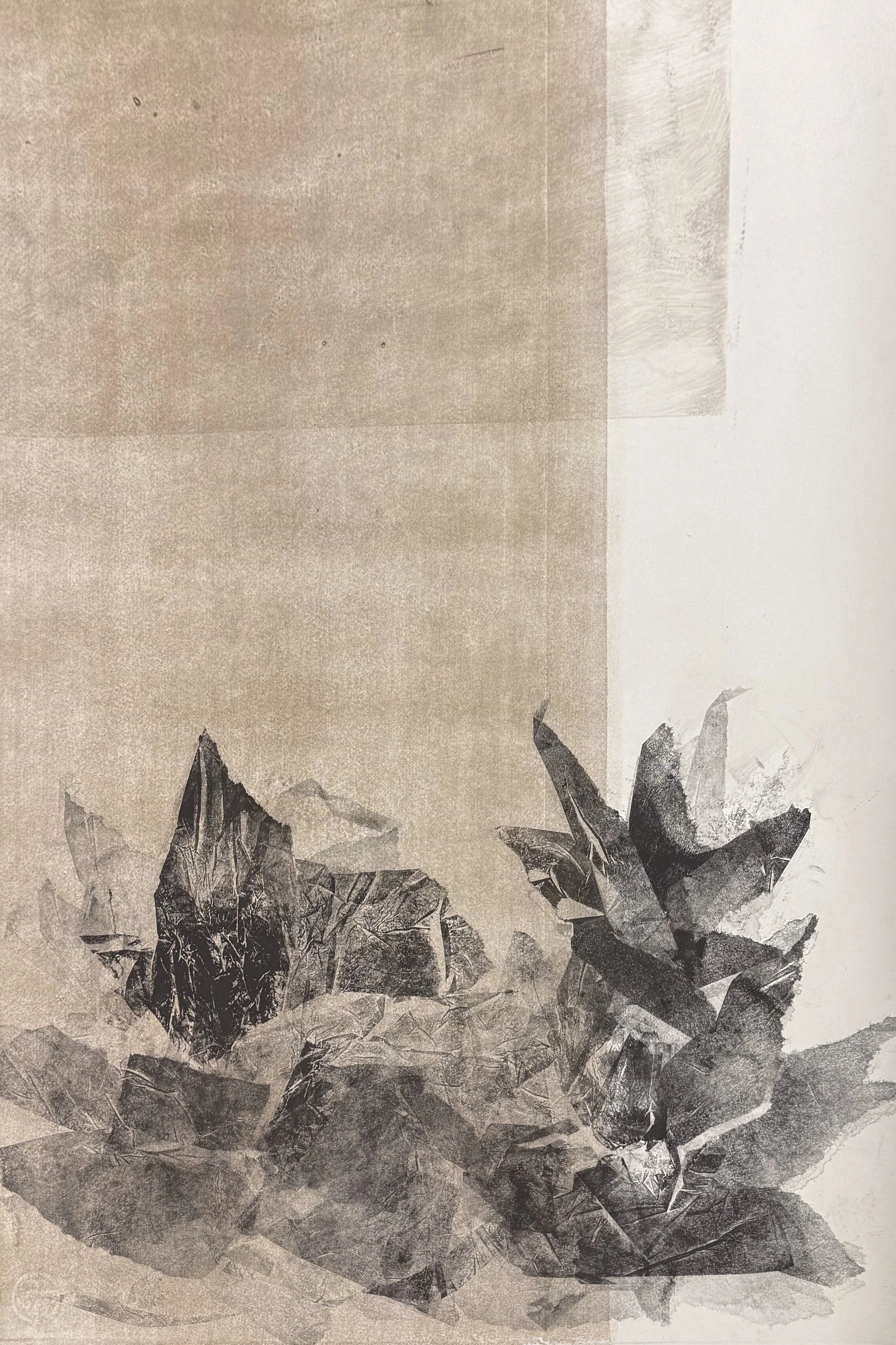 'Growth of the Discarded' (2026), 24" x 36", Monoprinted Relief Ink on Paper