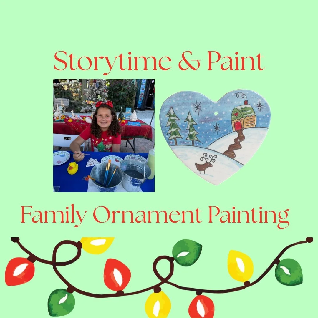 Join us for Story Time at the studio!
We love welcoming our youngest artists to enjoy a cozy story hour and be inspired to paint something fun. We&rsquo;ll read two stories, paint a ceramic ornament, and enjoy a small snack&mdash;all for just $15! Yo