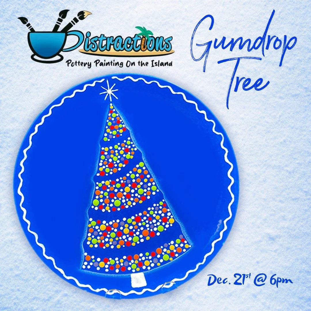 Join Distractions for Holiday Cheer as you paint your own Gumdrop Tree Plate!
This sweet project is as functional as it is fun&mdash;and the perfect way to kick off the season. Enjoy a complimentary glass of wine and invite your friends to share in t