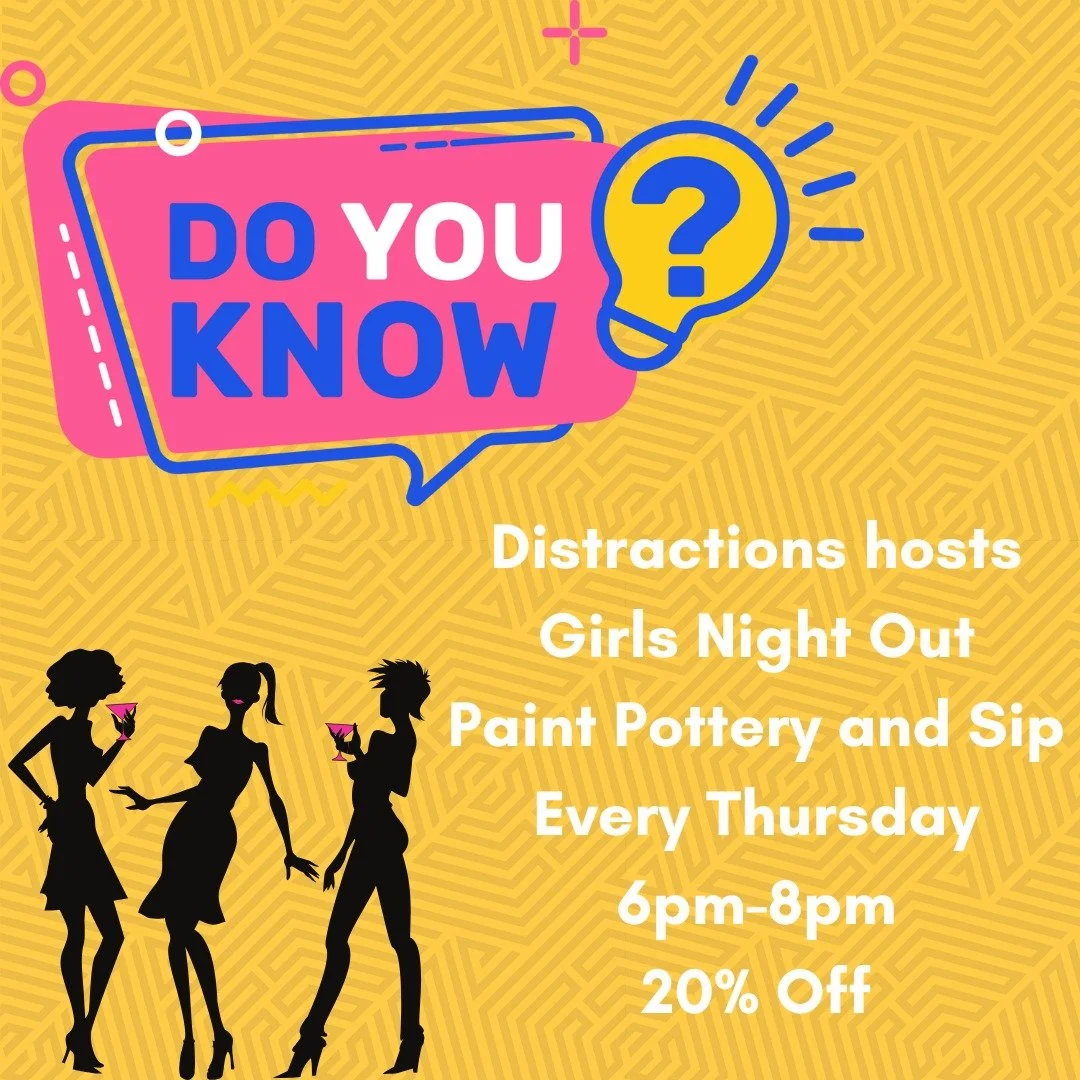 Girls&rsquo; night done right! 💕 Sip, paint, and play with your favorite people. Get 20% off pottery and a free glass of wine. BYOB &amp; snacks welcome. No reservations&mdash;just come have fun! #pottery #painting #gno #ami