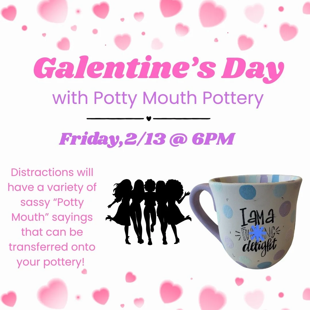 💖🍷 Galentine&rsquo;s Day: Potty Mouth Pottery 🍷💖
Grab your besties and celebrate Galentine&rsquo;s Day the sassy way! Join us for an adults-only night of bold designs, irreverent laughs, and unapologetic creativity. This isn&rsquo;t your grandma&