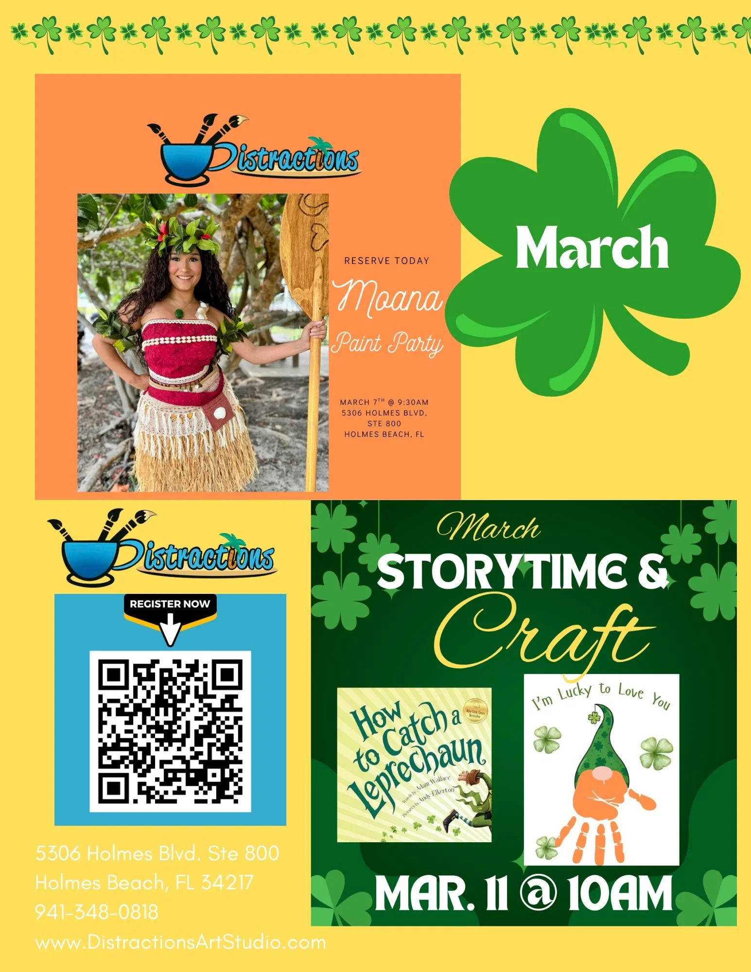 🍀 March Storytime &amp; Craft is almost here! 🍀

Join us March 11 at 10AM for a lucky little morning at Distractions! We&rsquo;ll read How to Catch a Leprechaun and create an adorable Leprechaun handprint tile keepsake. 💚✨

Just $12 per child
Limi