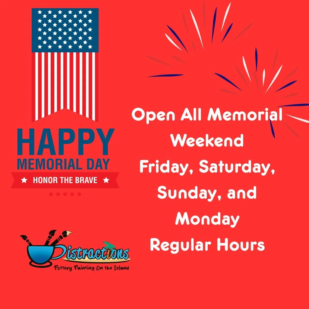 🇺🇸✨ Memorial Day Weekend = Creative Time Together ✨🇺🇸

Looking for something fun, relaxing, and air-conditioned this weekend? Come paint with us at Distractions Art Studio! 🎨🖌️

Whether you&rsquo;re making memories with family, catching up with