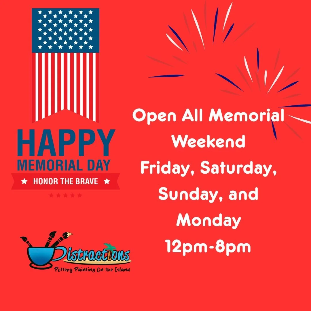 🇺🇸✨ Memorial Day Weekend = Creative Time Together ✨🇺🇸

Looking for something fun, relaxing, and air-conditioned this weekend? Come paint with us at Distractions Art Studio! 🎨🖌️

Whether you&rsquo;re making memories with family, catching up with