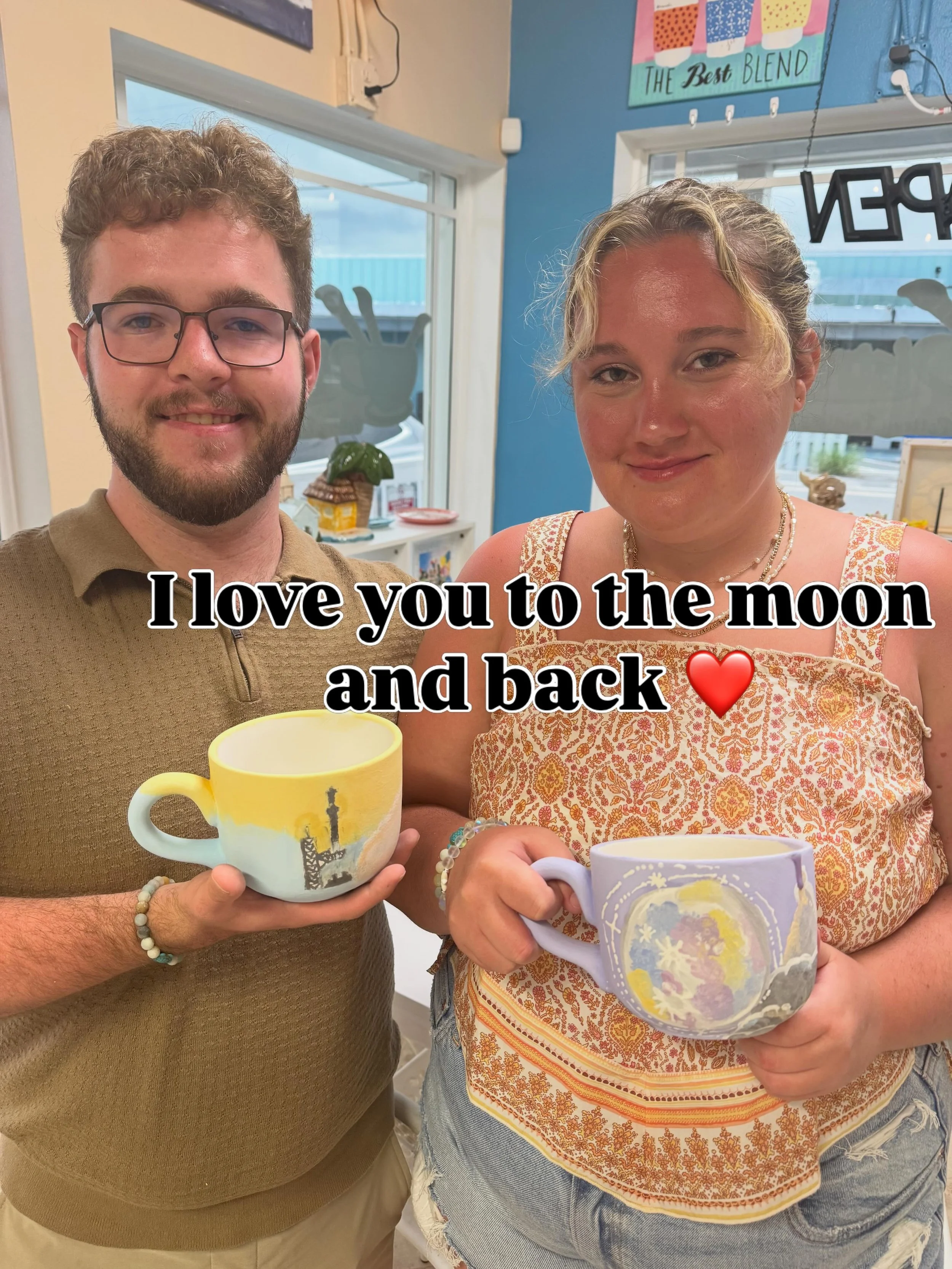 He painted a rocket launch. She painted the moon. So sweet. ❤️ #datenight❤️ #moon #paint #ceramics #ami
