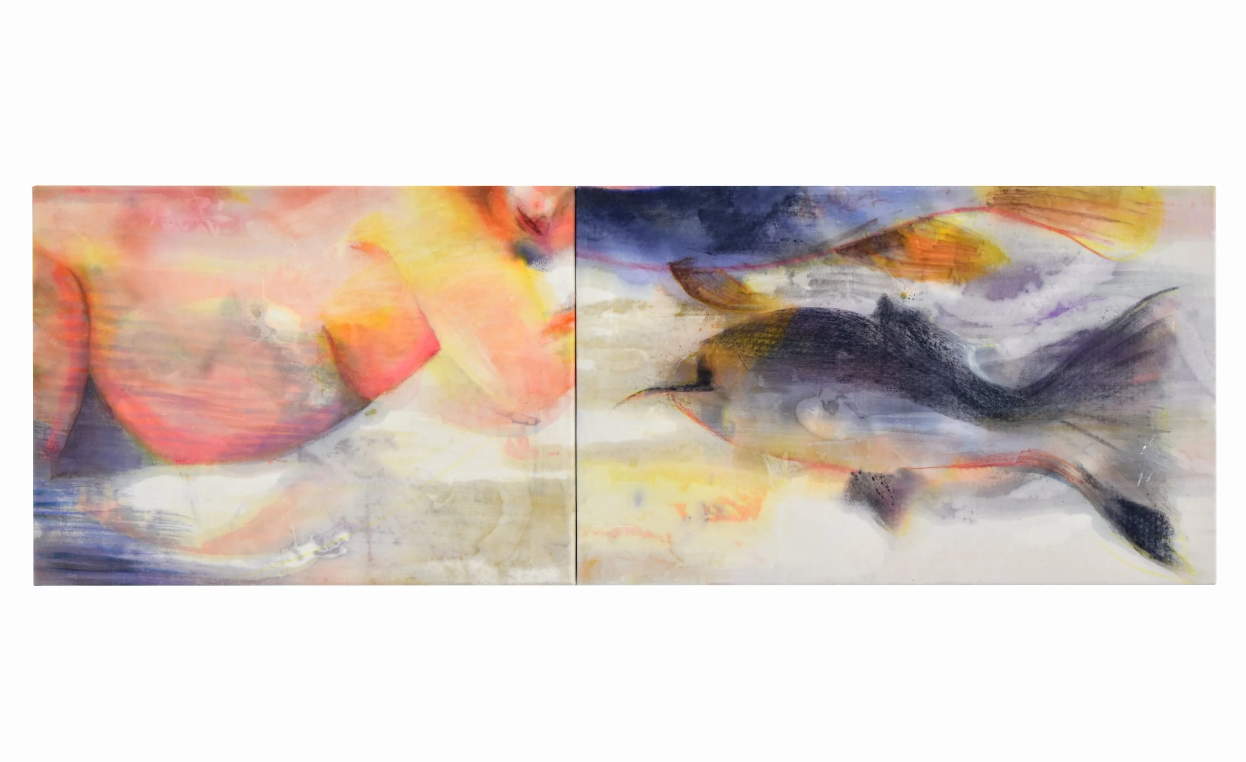 Caviar, 2026, acrylic, ink and oil stick on cotton velvet, 55 x 165cm
