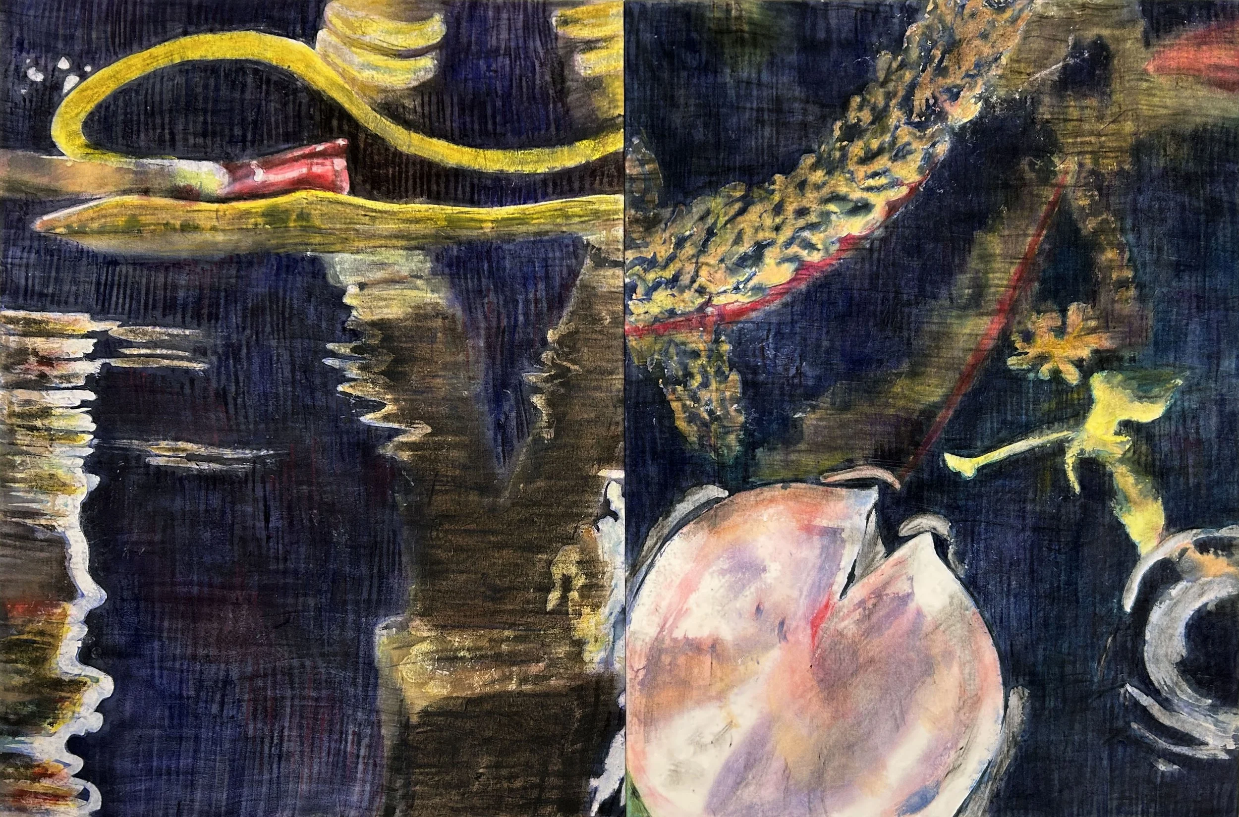 "I Haven't Thought Of You Lately, At All", 
Ink, wax and oil stick on cotton velvet, 
120cm x 180cm