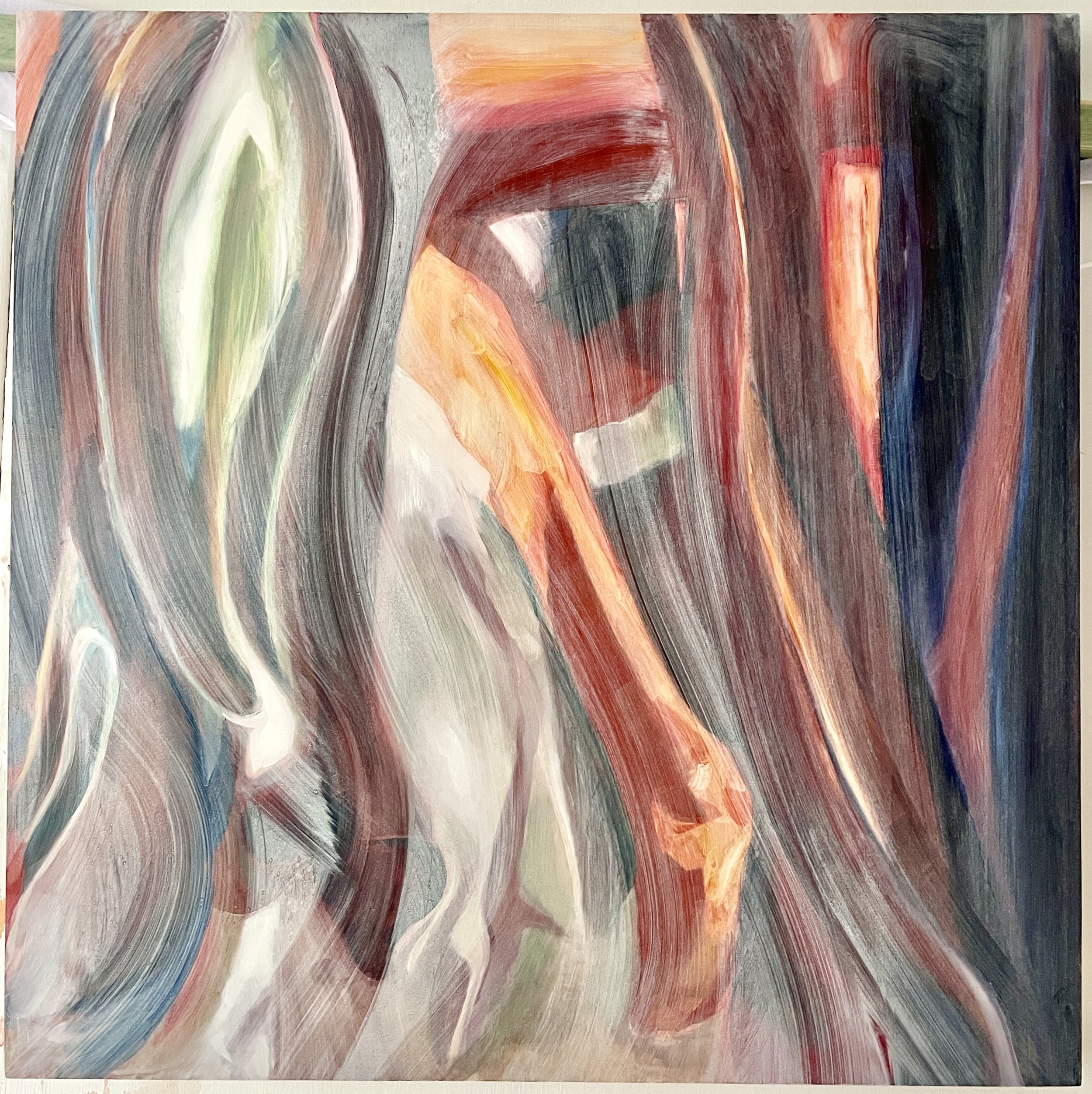 Three Quarters Spent, 2025, acrylic and oil on board, 76.5cm x 76.5cm