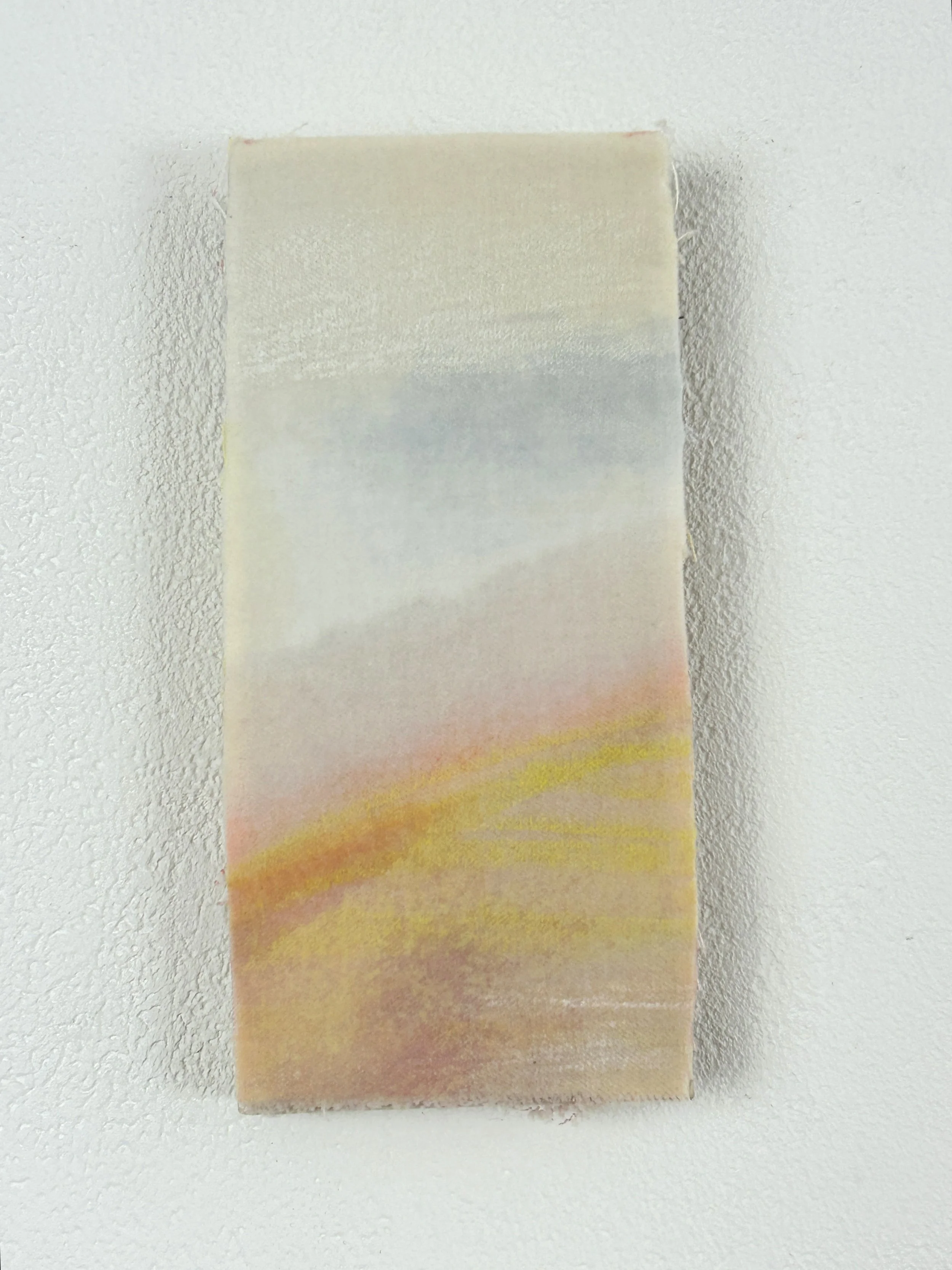 Pocket Piece XV, 2026, acrylic and oil stick on cotton velvet, mounted on waxed wood block, 15.5 x 7.2 x 1.5cm
