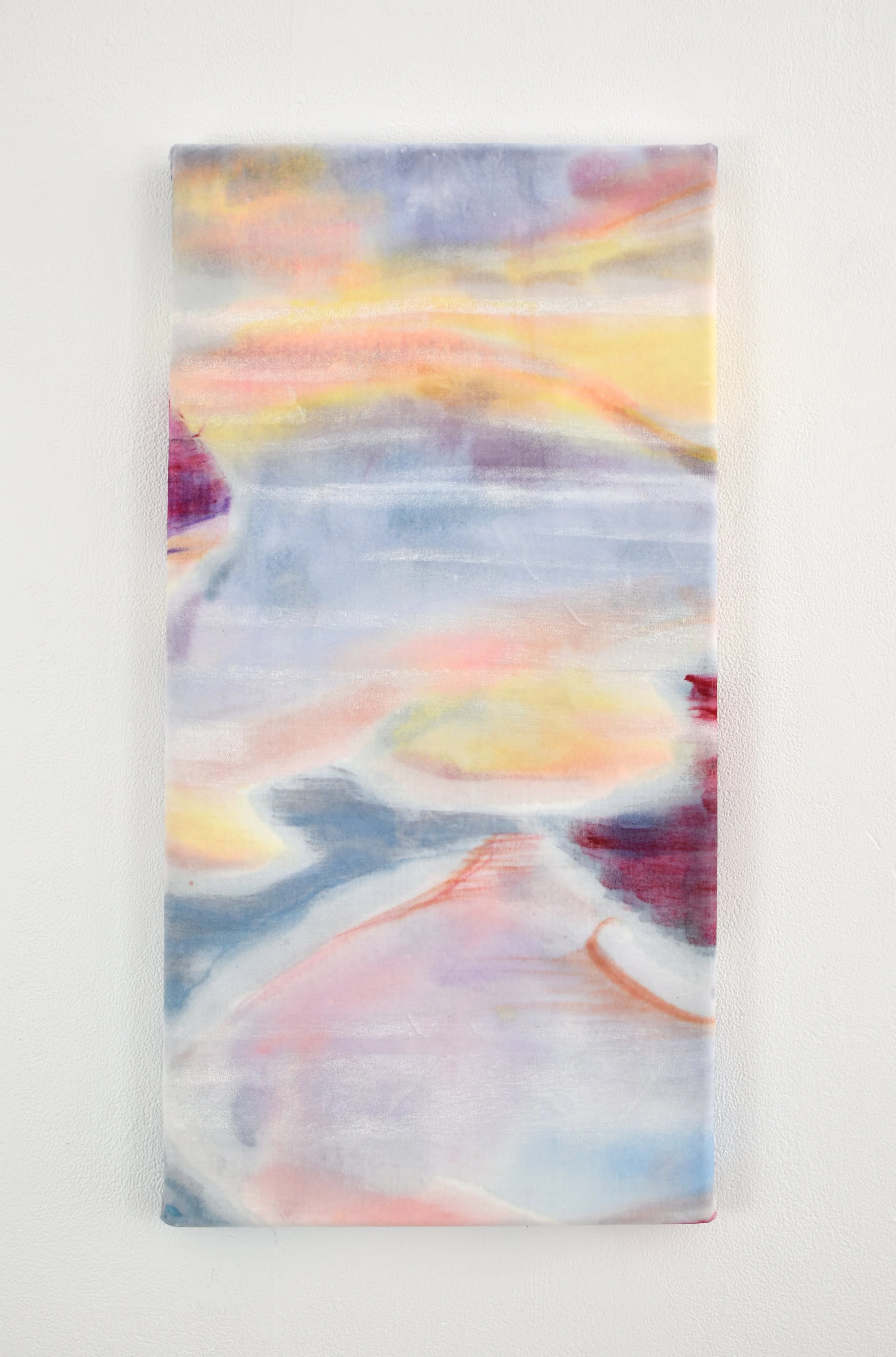 Flow, 2026, acrylic, ink and oil stick on cotton velvet, 70cm x 30cm