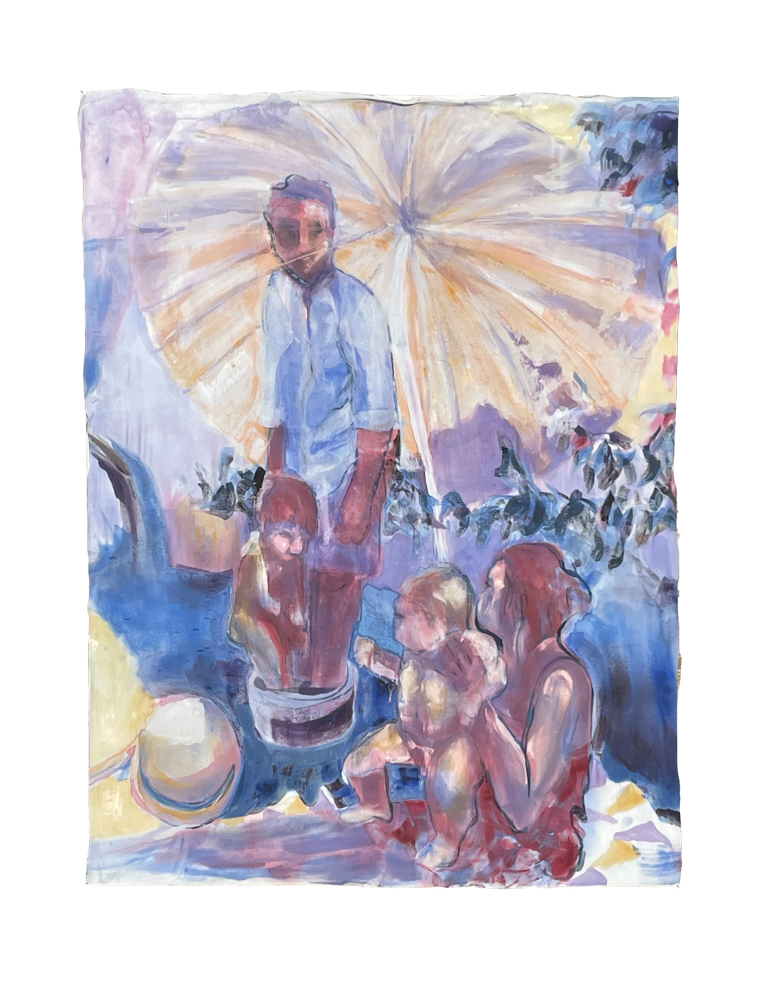 Weekend Plans, 2024, acrylic on silk mounted on canvas, 90cm x 70cm