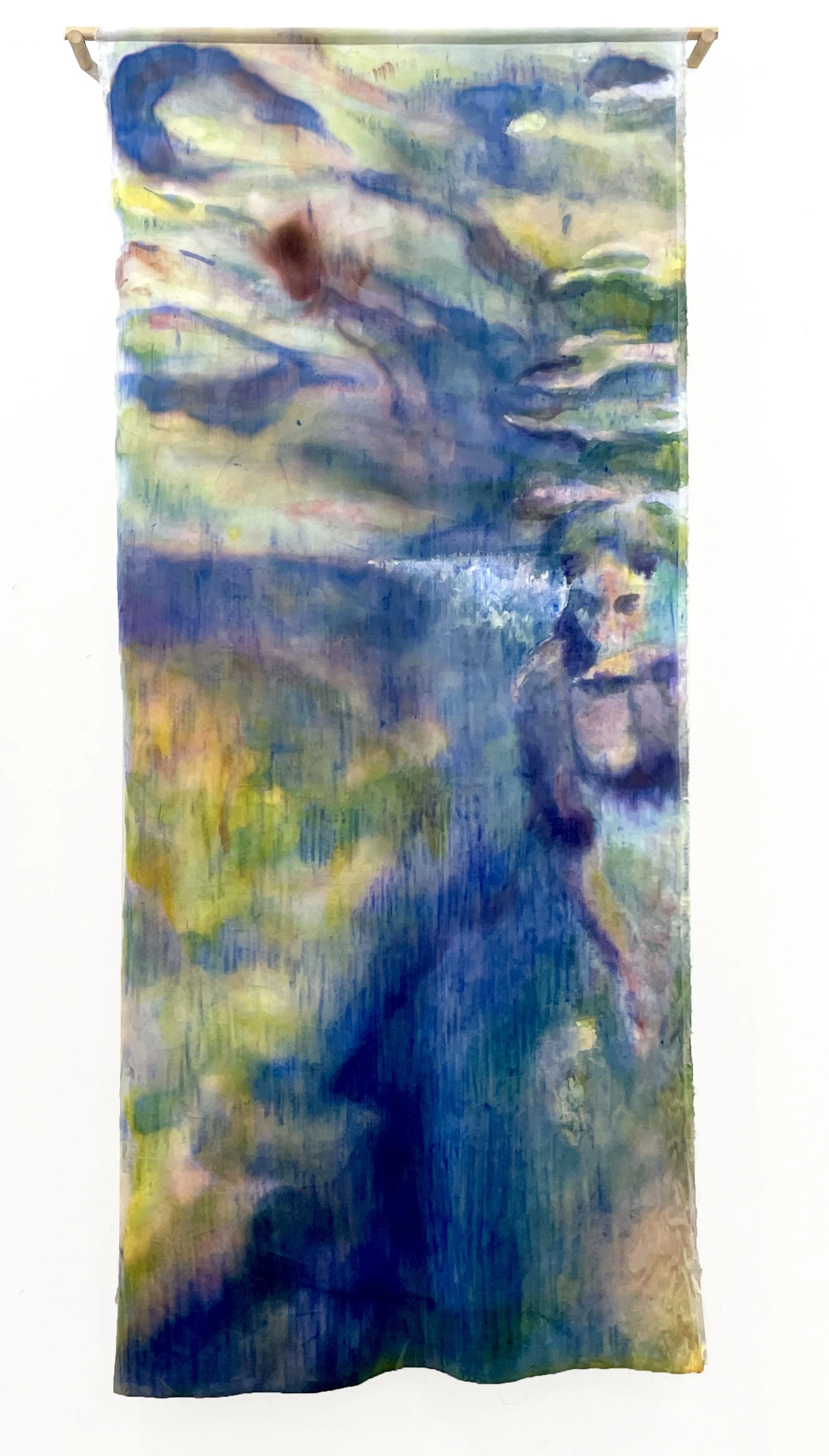 "Get a Grip", 2025, acrylic ink and oil stick on cotton velvet, 110cm x 210cm