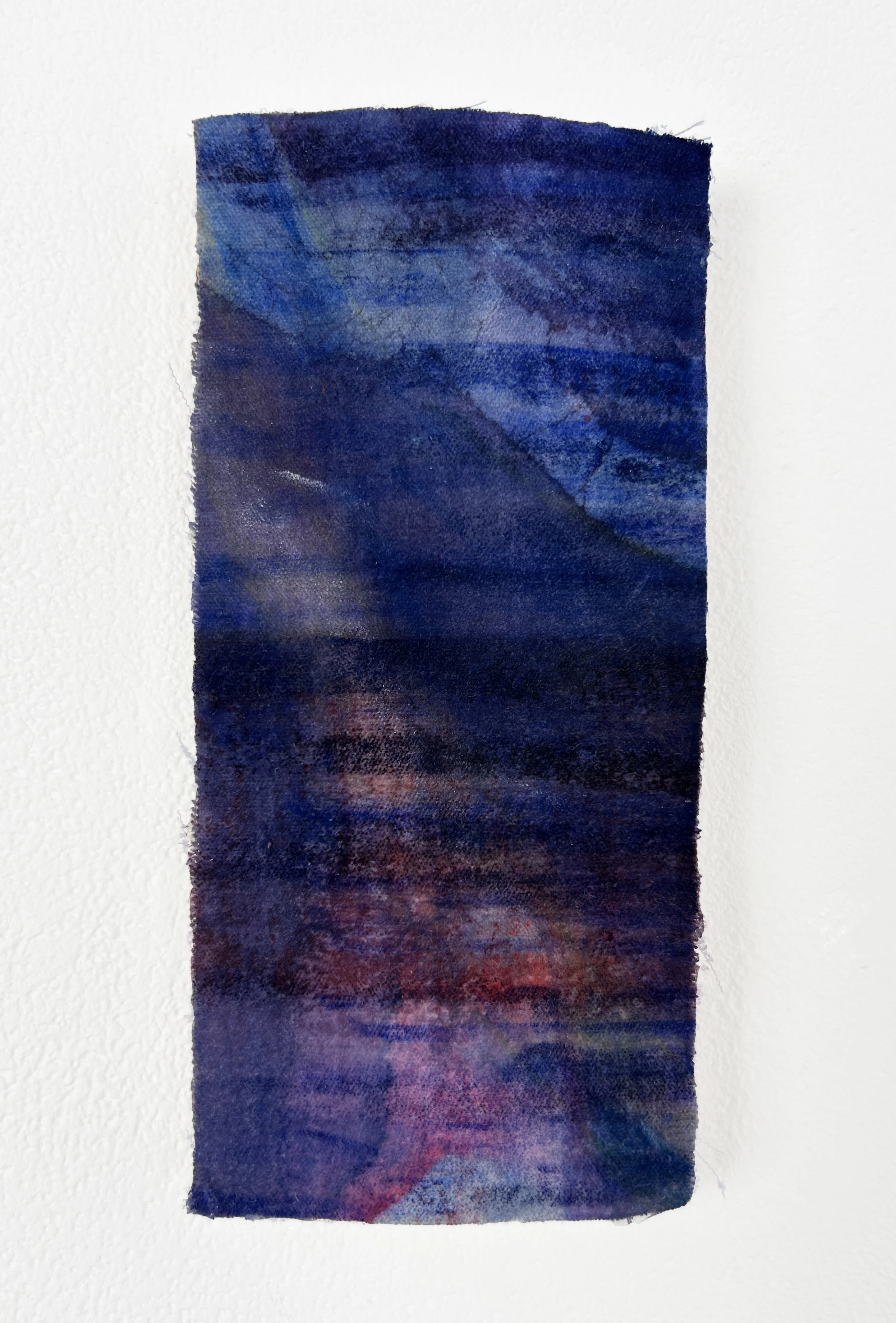 Pocket Piece XVIII, 2026, acrylic and oil stick on cotton velvet, mounted on waxed wood block, 16.8 x 8 x 1.5cm