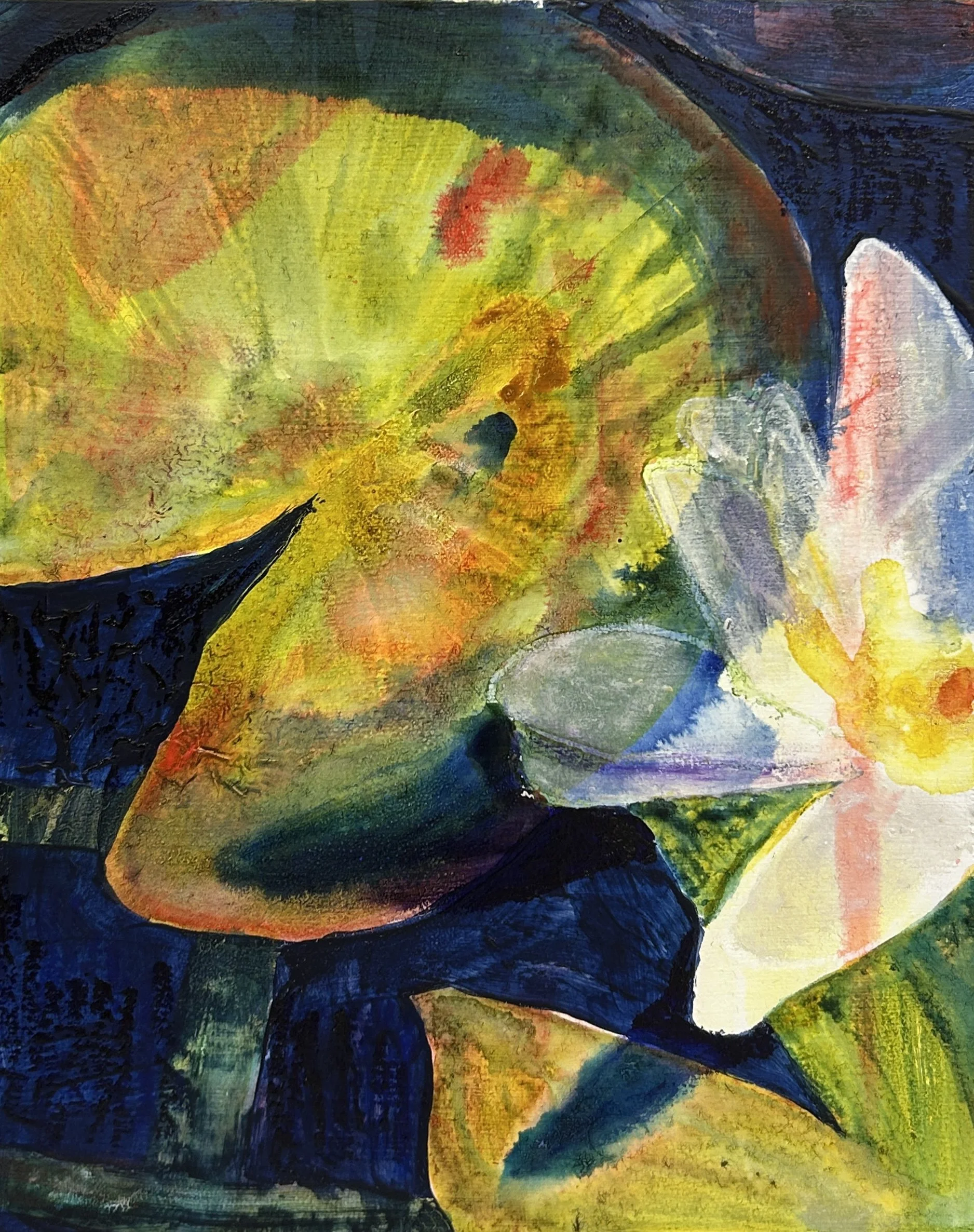 "Afternoon Delight", 2026, acrylic ink and oil stick on gesso wood board, 30cm x 24cm