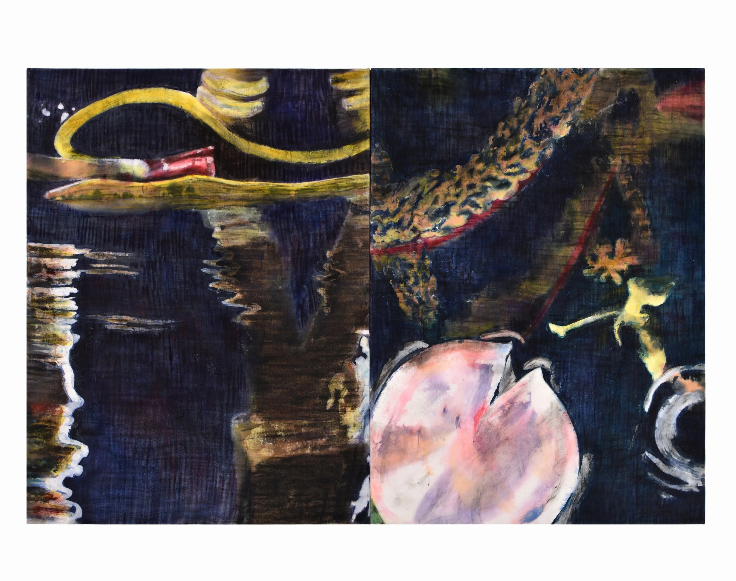 I Haven't Thought of You Lately, At All, 2026, acrylic, ink and oil stick on cotton velvet, 120 x 180cm
