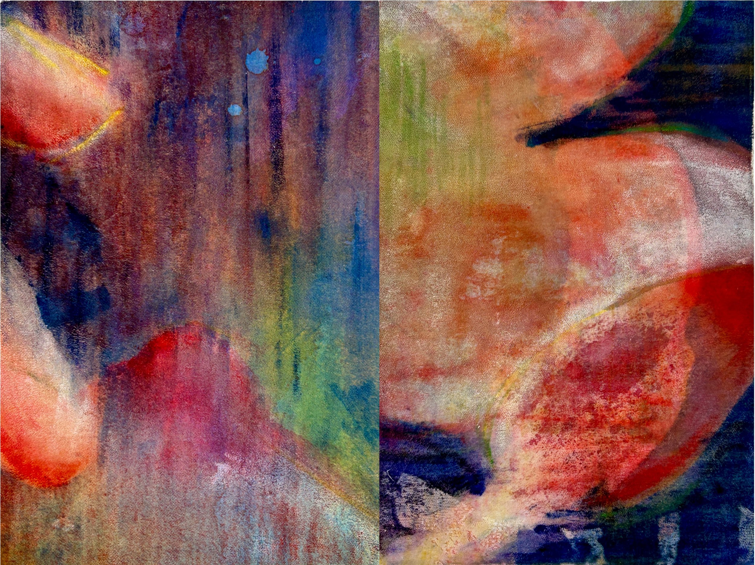 Wet Velvet, diptych, 2026, acrylic, ink and oil stick on cotton velvet, 21.5cm x 28.5cm