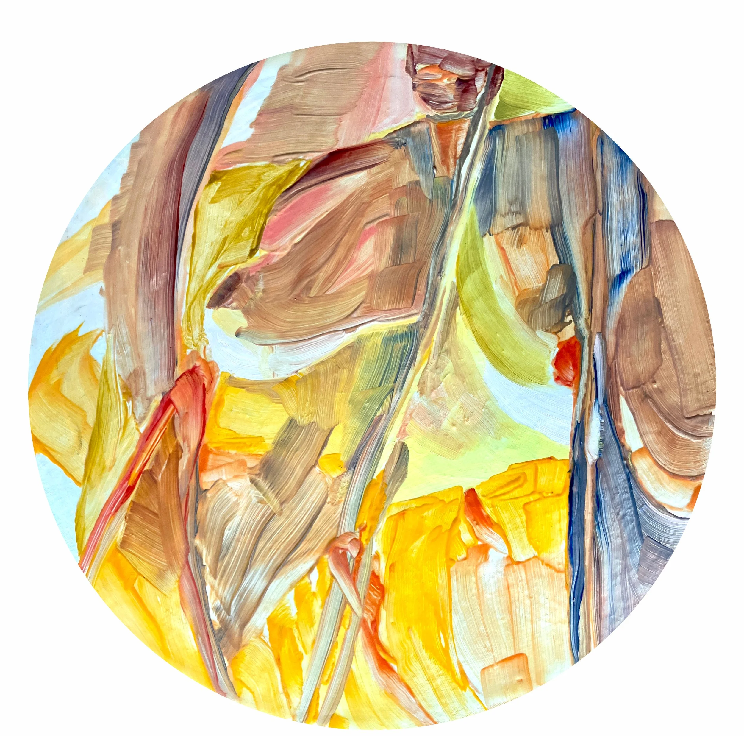 A Question of Presence, 2025, acrylic and beeswax on canvas board, 40cm diameter