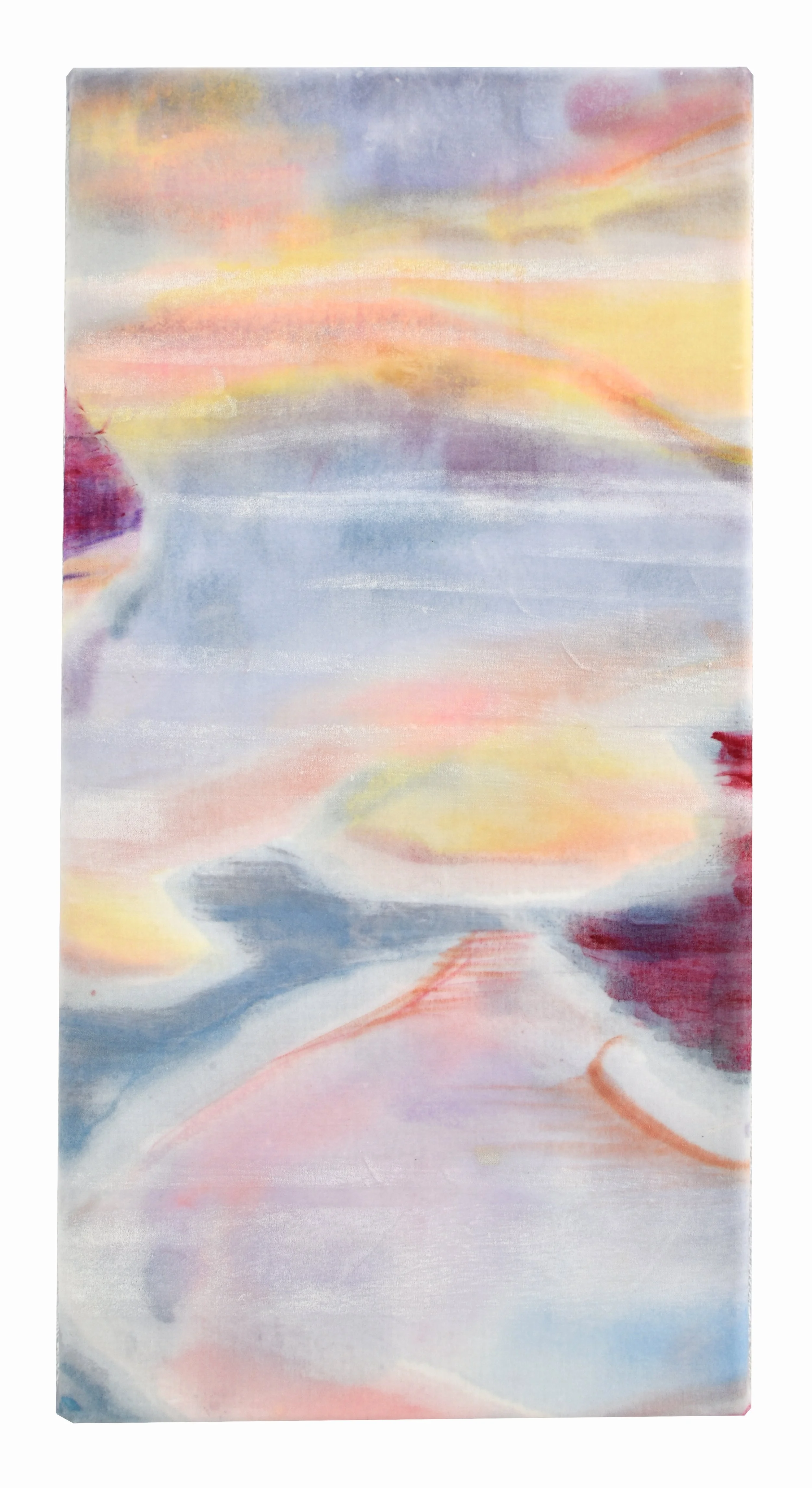 Flow, 2026, acrylic, ink and oil stick on cotton velvet, 70 x 35cm
