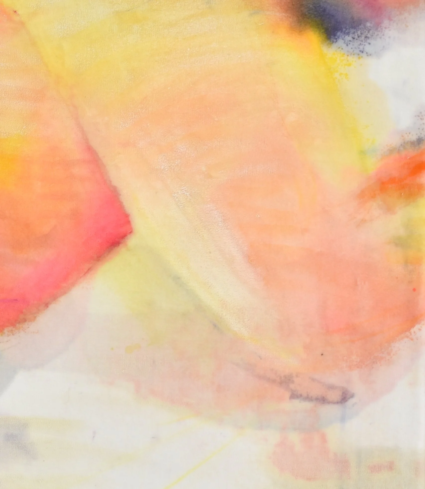 Close-up of a textured, abstract surface with yellow, white, pink and peach.