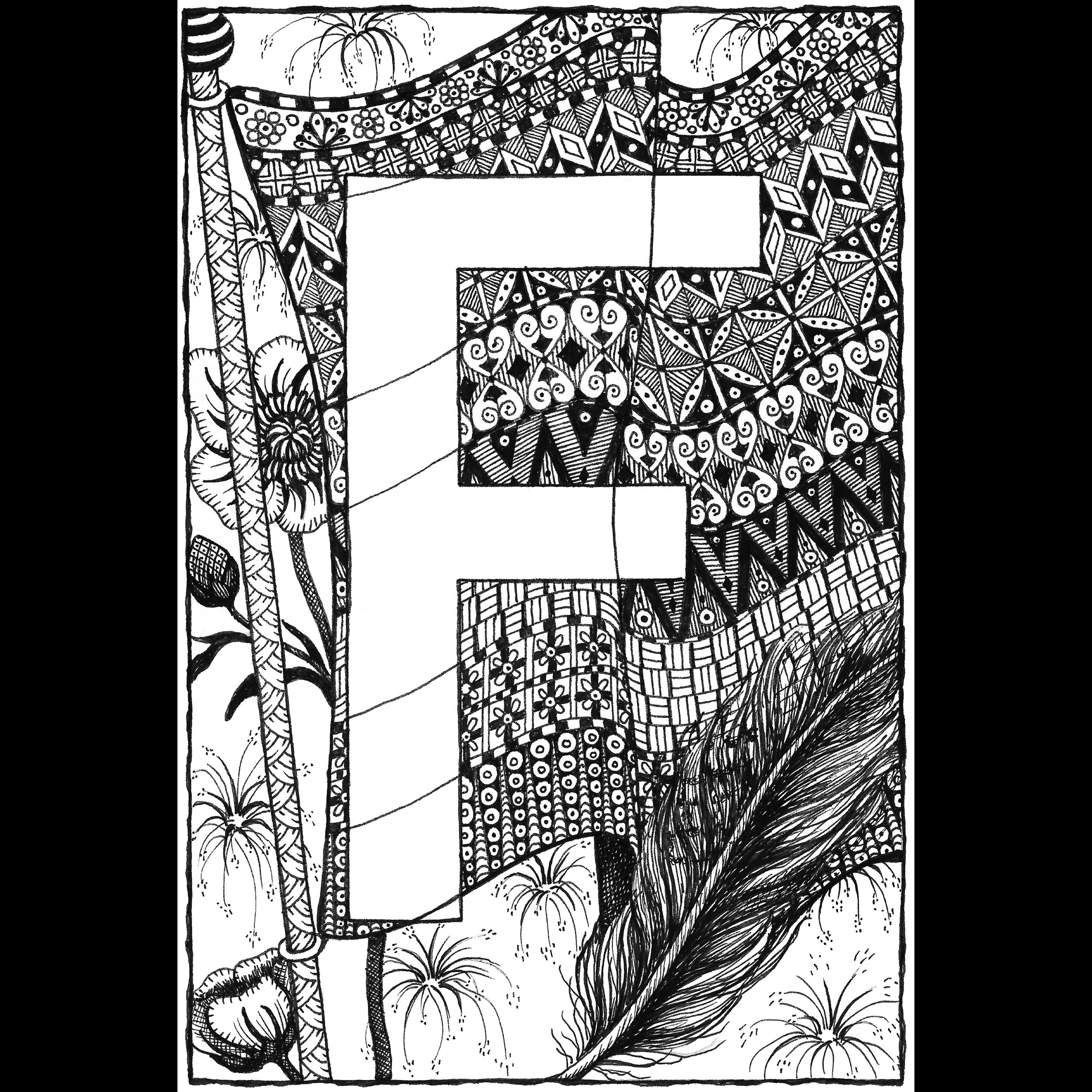 KRISTIN MOGER ART - Store- All work - alphabet letter f ink