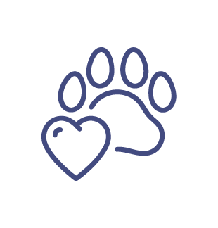 Outline of a paw print with a heart shape at the base of the paw.