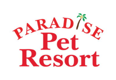 Logo for Paradyse Pet Resort with red text and a small palm tree graphic.