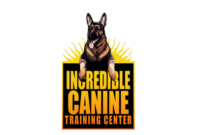 Logo for Incredible Canine Training Center featuring a German Shepherd's head above the text.