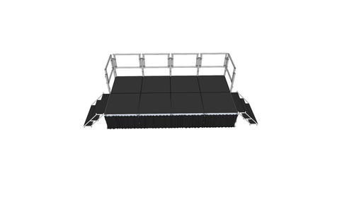 8 by 16 foot portable stage package deal with railings, steps and skirting