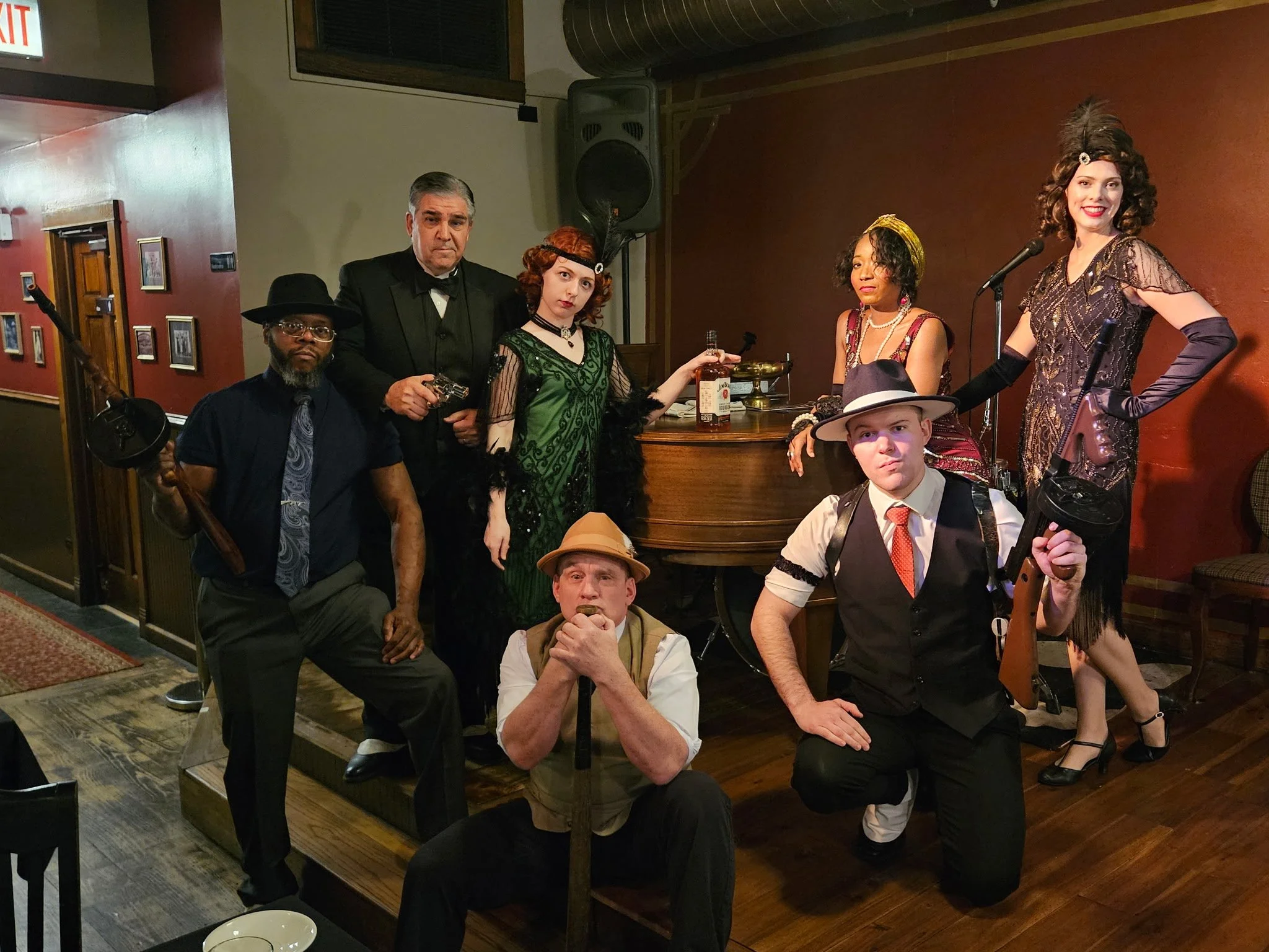 Cast of Vito's Vault at piano