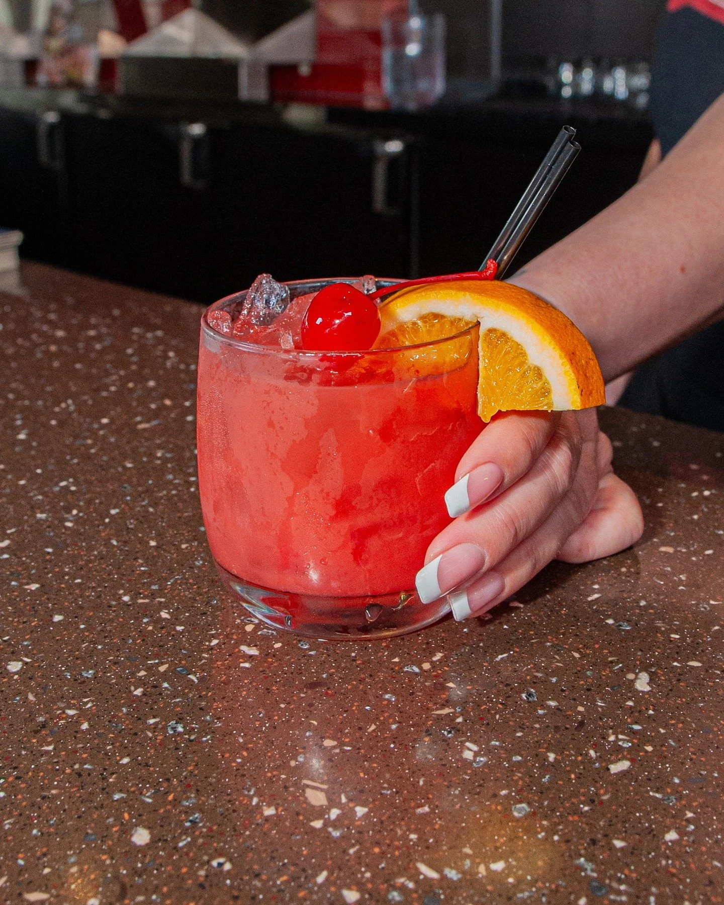 TGIF! You deserve a drinky-poo. We have a full bar at our Lacey location only - beer and wine available at Tumwater and West Olympia!⁠
⁠
🍒 Starburst Drip &mdash; Vodka, orange juice, and cranberry, with a splash grenadine and club soda, garnished wi