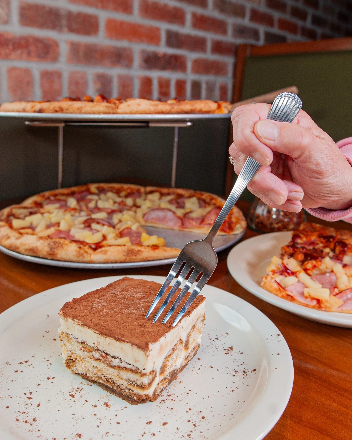 Creamy. Sweet. Indulgent. Yummmmm!⁠
⁠
Enjoy a FREE slice of tiramisu when you buy 2 large original pizzas ✨️🍕