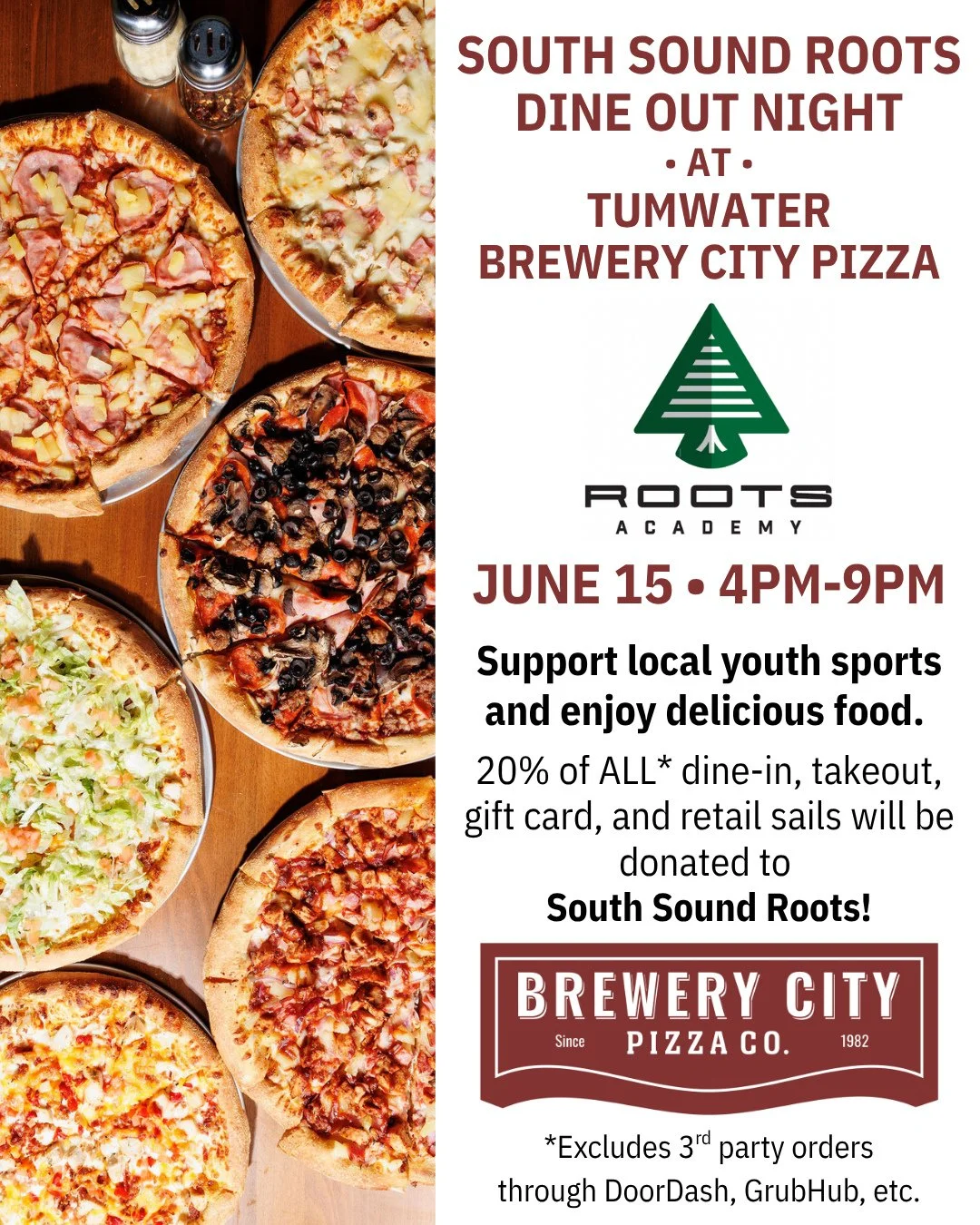 We're so excited to support South Sound Roots next Monday with a Dine Out fundraising night!⁠
⁠
Join us at our Tumwater location on June 15th from 4pm-9pm, when 20% of sales will benefit this awesome local youth basketball organization 🏀

@southsoun