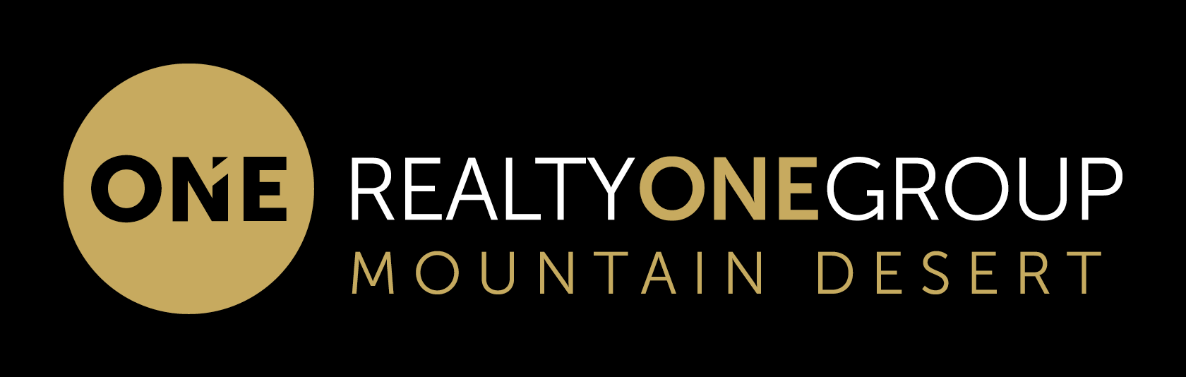 Logo for One Realty One Group Mountain Desert with black, white, and gold colors.