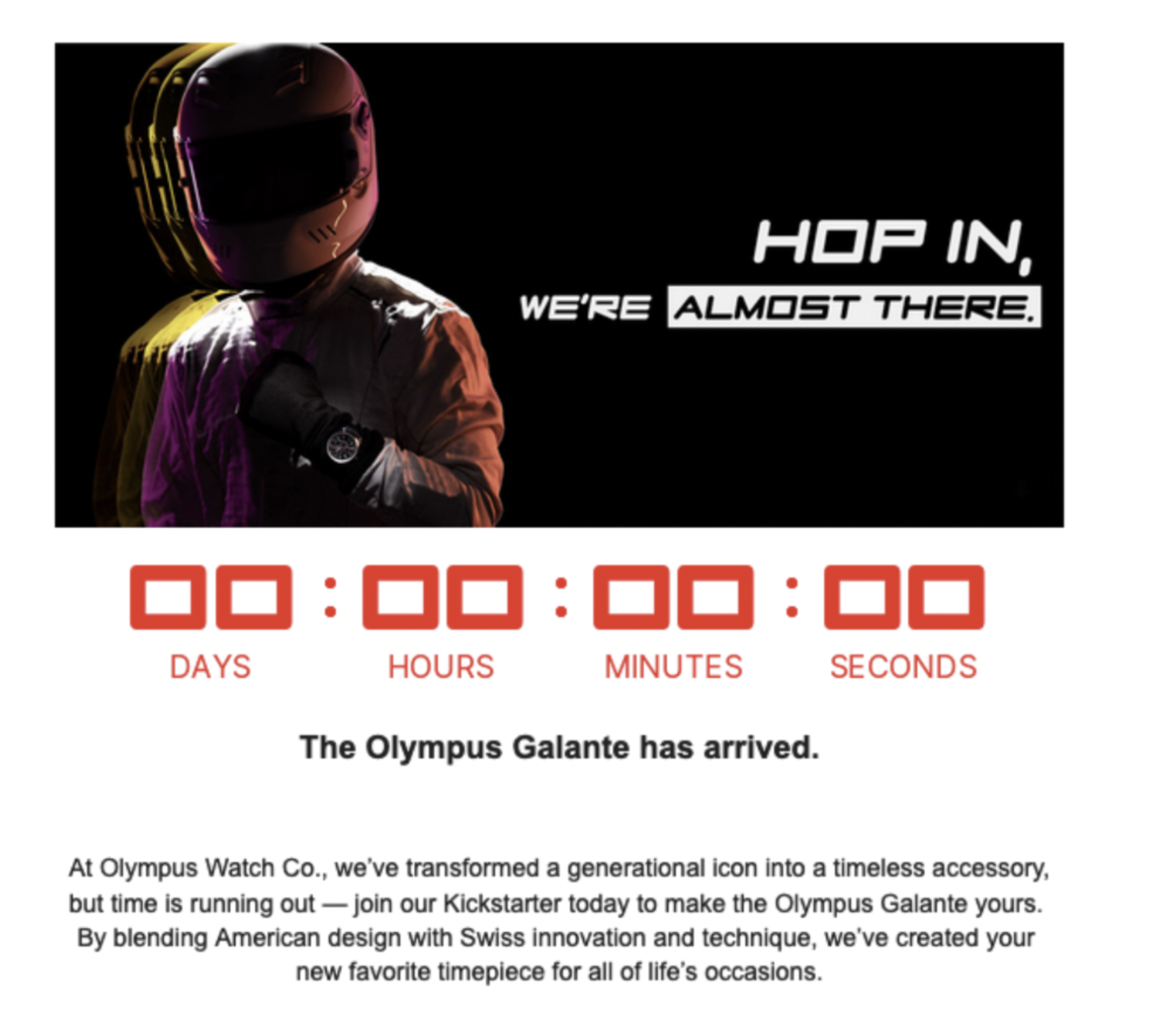 Newsletter snippet with a countdown and an individual wearing a coat and helmet.png