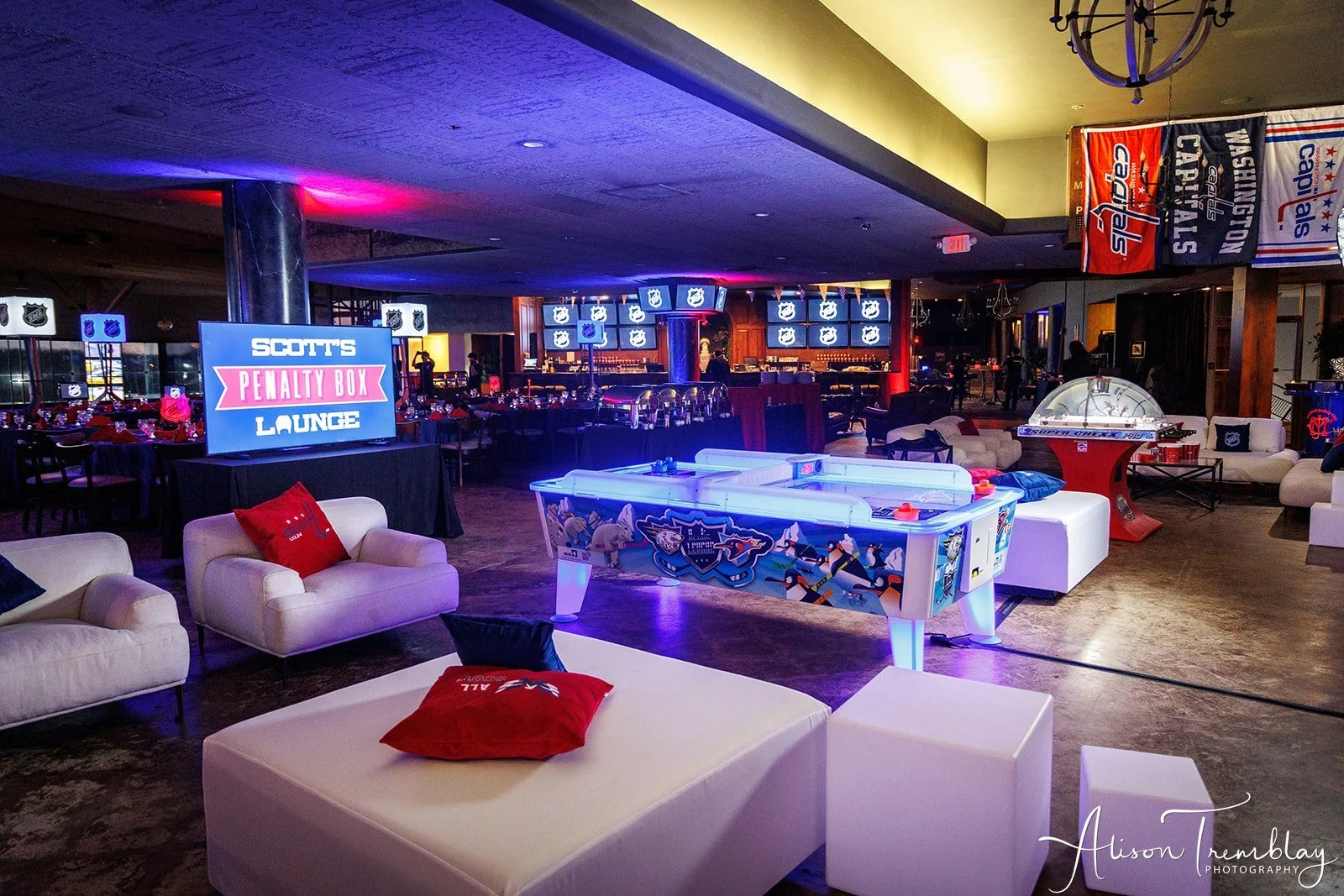 air hockey game blue lighting kids lounge furntiure