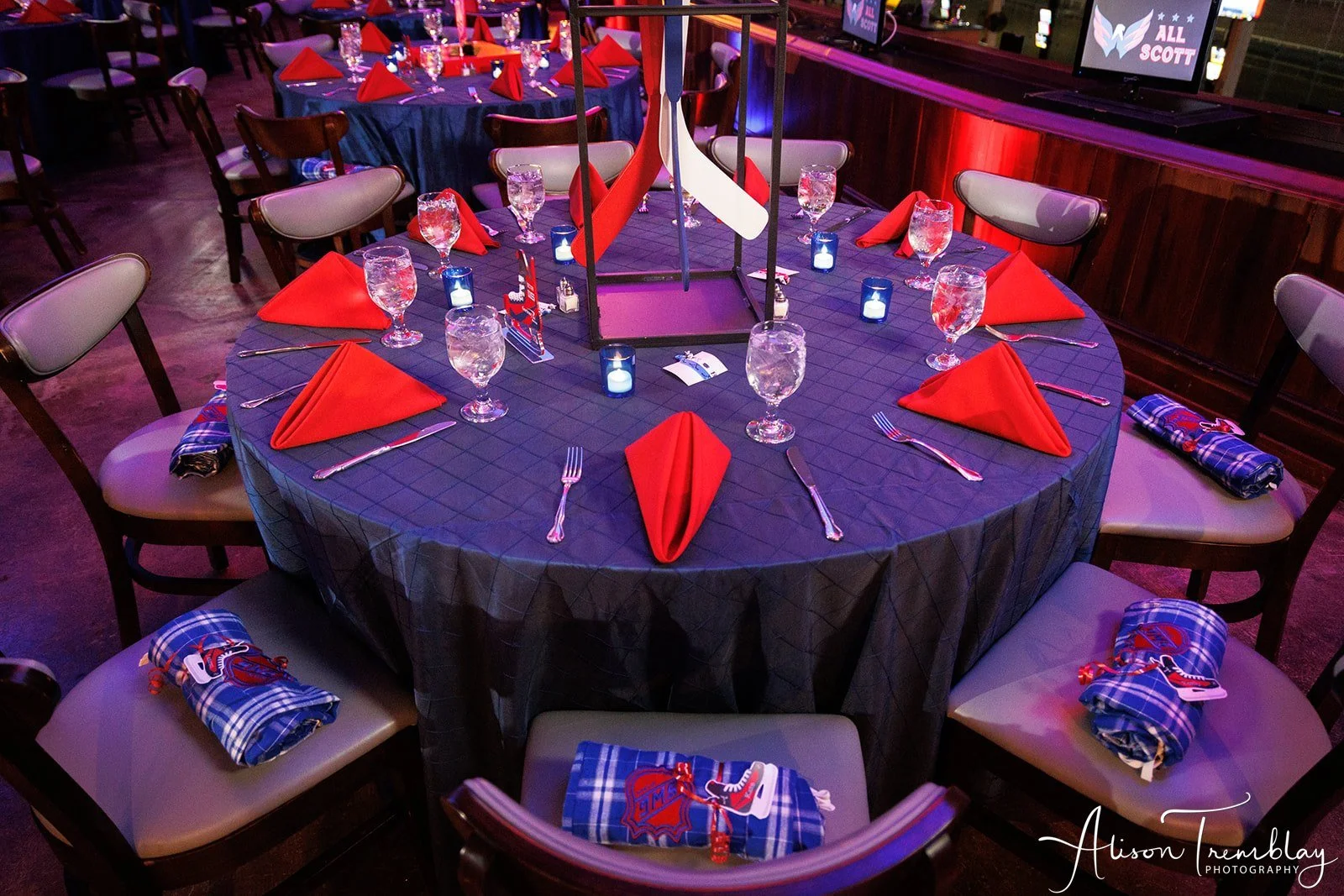 guest table with pj pants at each seat