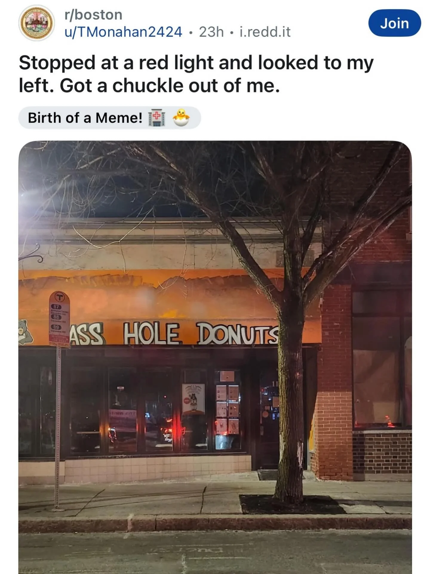 Stopped at a red light&hellip; looked left&hellip;
and apparently we rebranded.

Shoutout to the MBTA for the assist.
Never planned it. Never fixing it.

#MassHoleDonuts #BostonAF