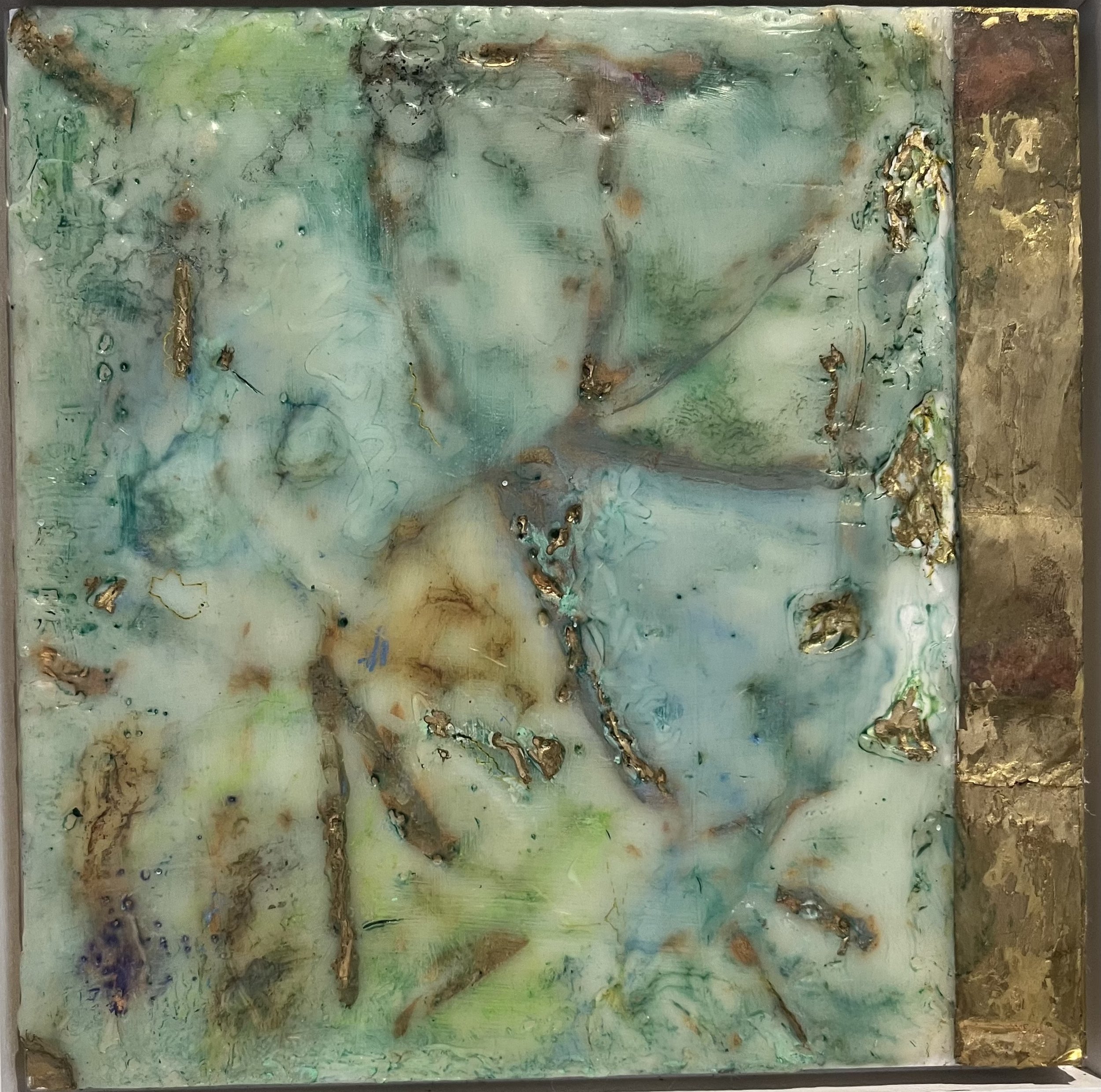 Spanish Gold, 10X10, Framed, Encaustic Collage,  $395
