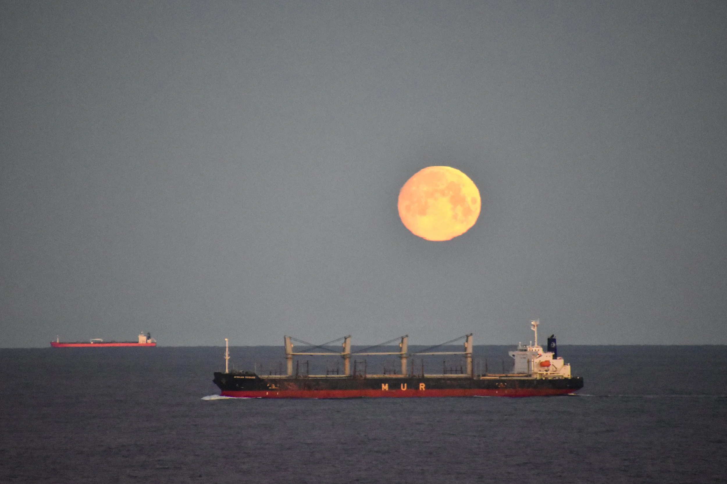 Moonset over the North Sea on a very rare nice day
