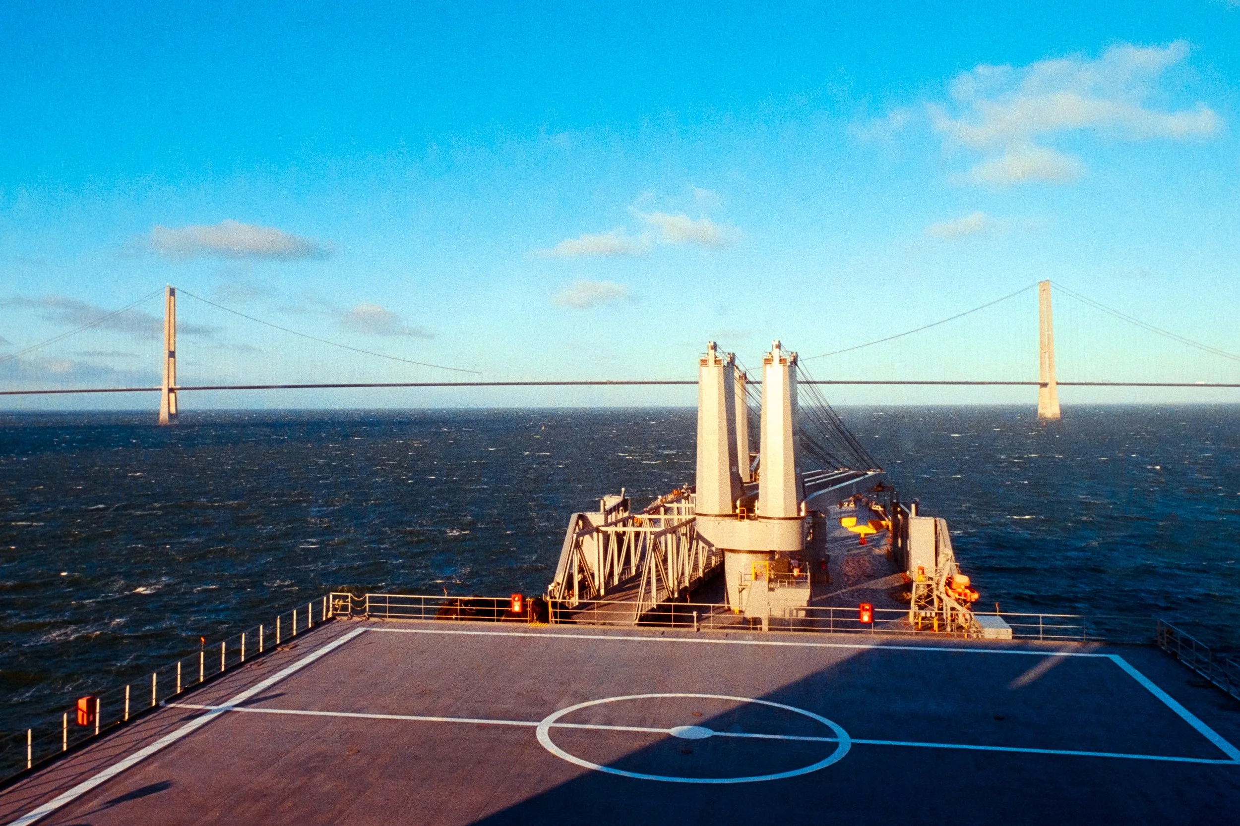 Heading under the Great Belt Bridge in Denmark
