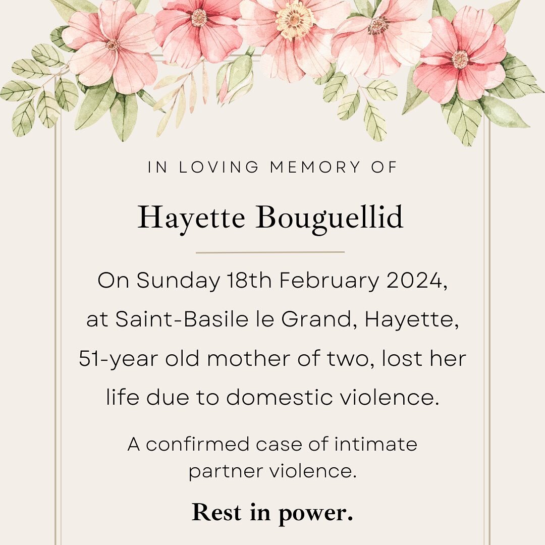 We send our deepest condolences to Hayette&rsquo;s loved ones. Another femicide in Canada, another painful reminder of our mission to show solidarity to survivors and stop gender-based violence through advocacy. Enough is enough.
If you or someone yo