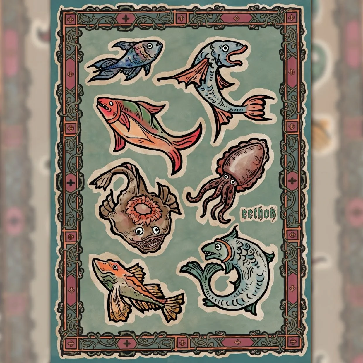 Medieval Fish Sticker Sheet