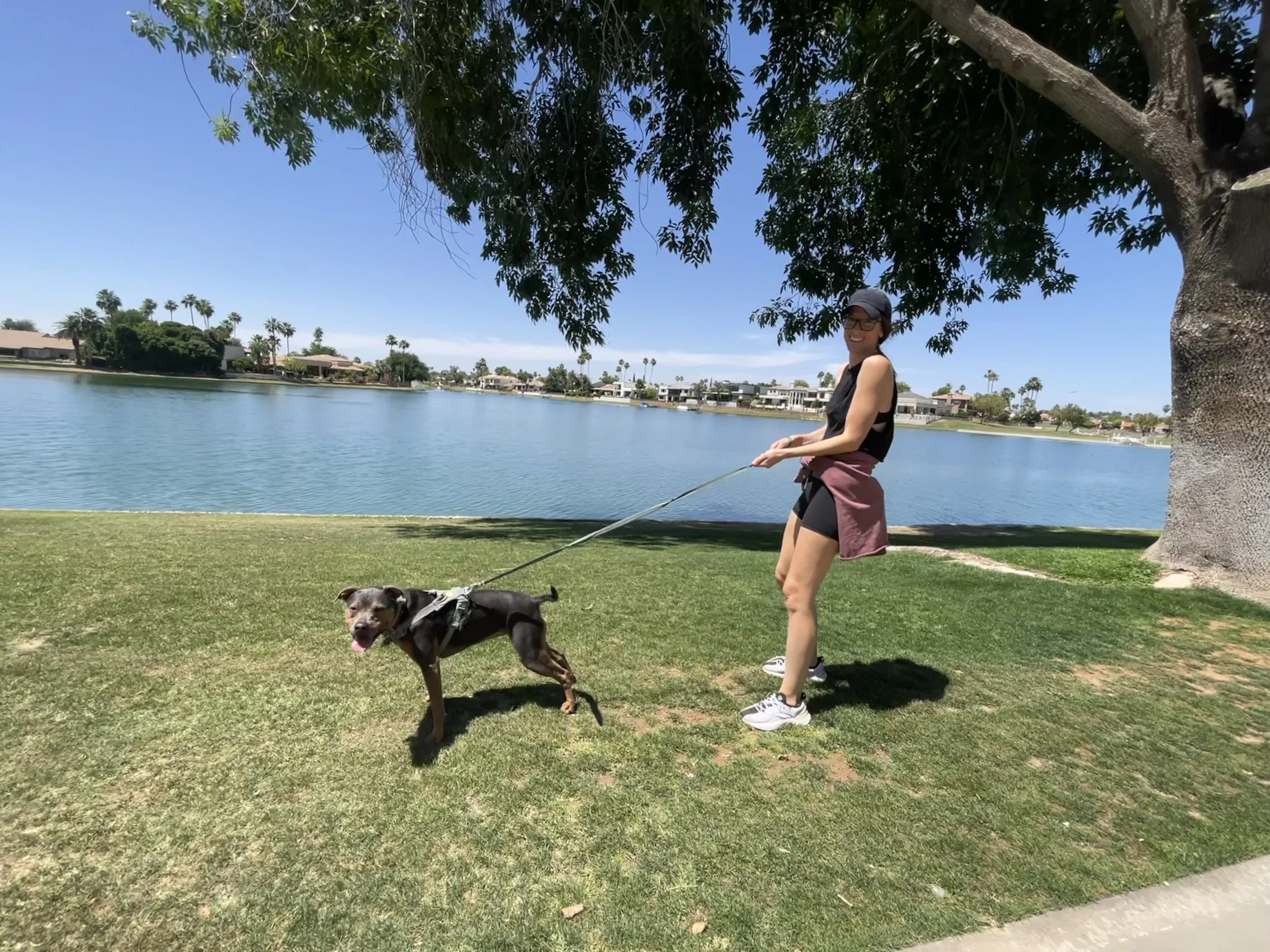 Woman outdoors with her dog, representing grounded presence, nervous system regulation, and living beyond survival mode
