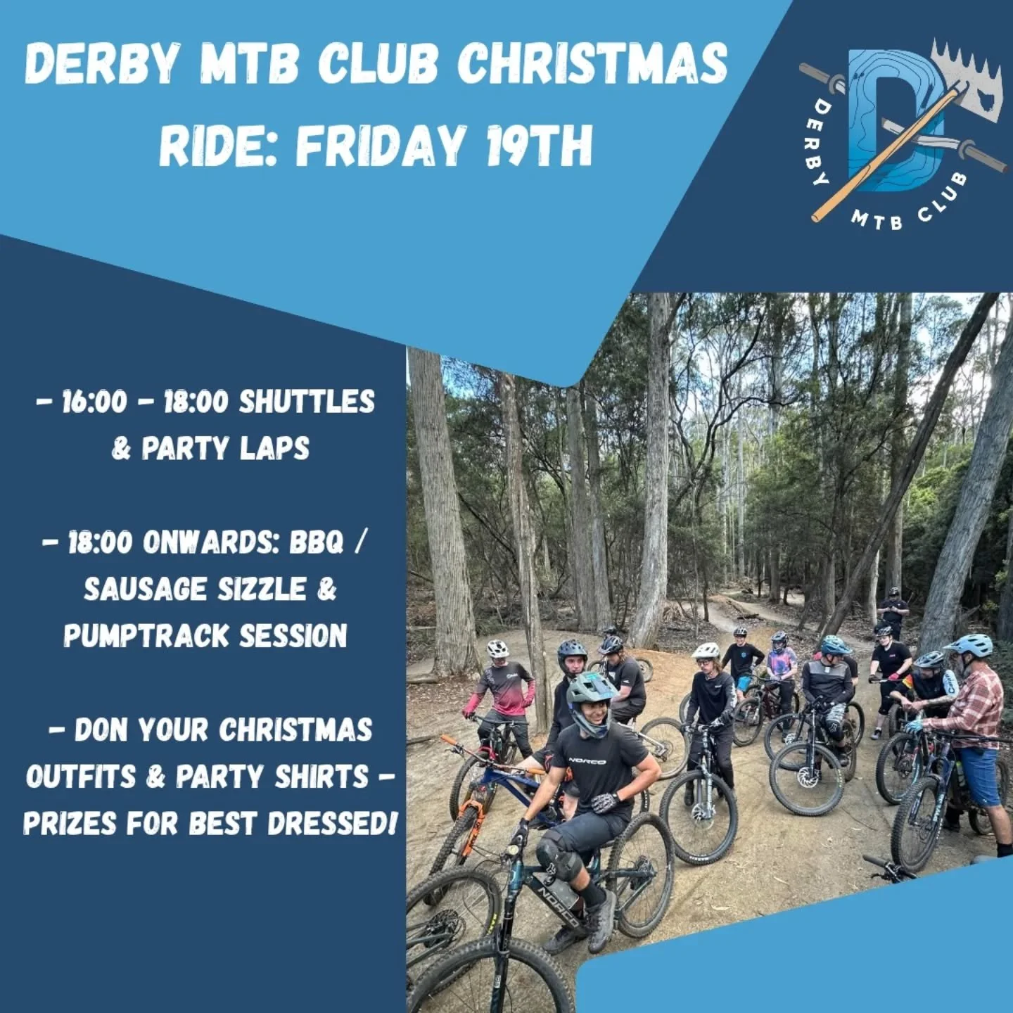It's that time of the year again folks! 🎅🎄🚲

This Friday (19th) meet us at the trailhead in your party shirts or Christmas attire for our Derby MTB club Christmas shuttles - from 16:00 - 18:00

Following some laps, we'll be setting up down at the 