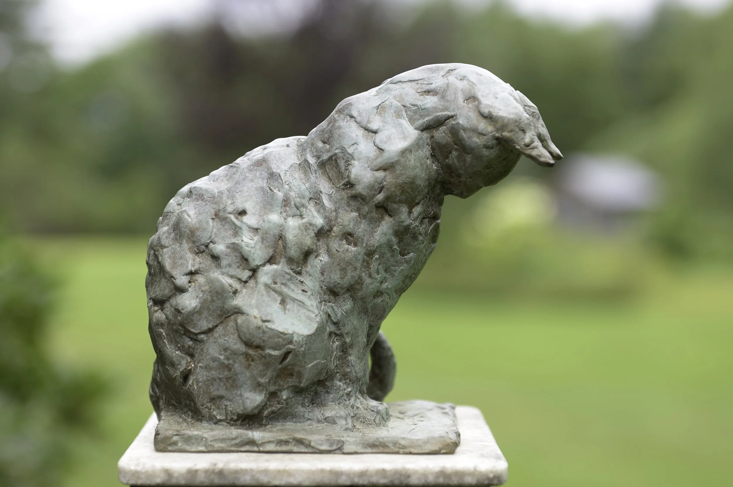 Nancy Guzik, KIWI THE CAT,  7 x 7 x 4.5, 2006, Bronze on stone base 6 x 6, 8 & 9 available —  edition of 9, $650 each (SOLD)